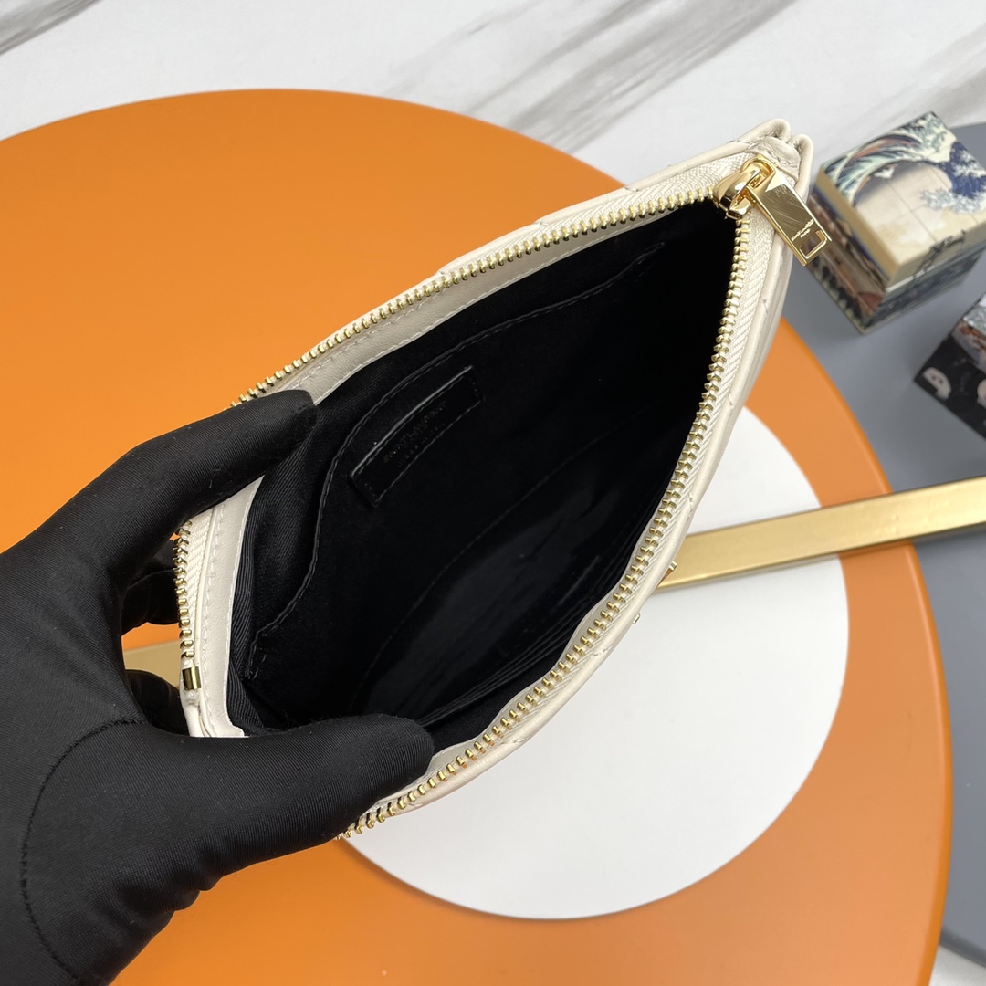 SAINT LAURENT Clutch Bag in White Twill Leather