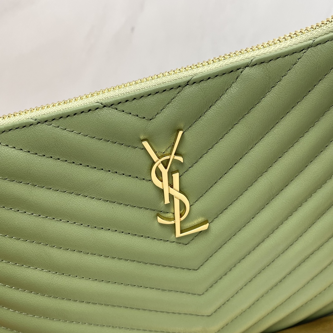 SAINT LAURENT Clutch Bag in Light green Twill Leather
