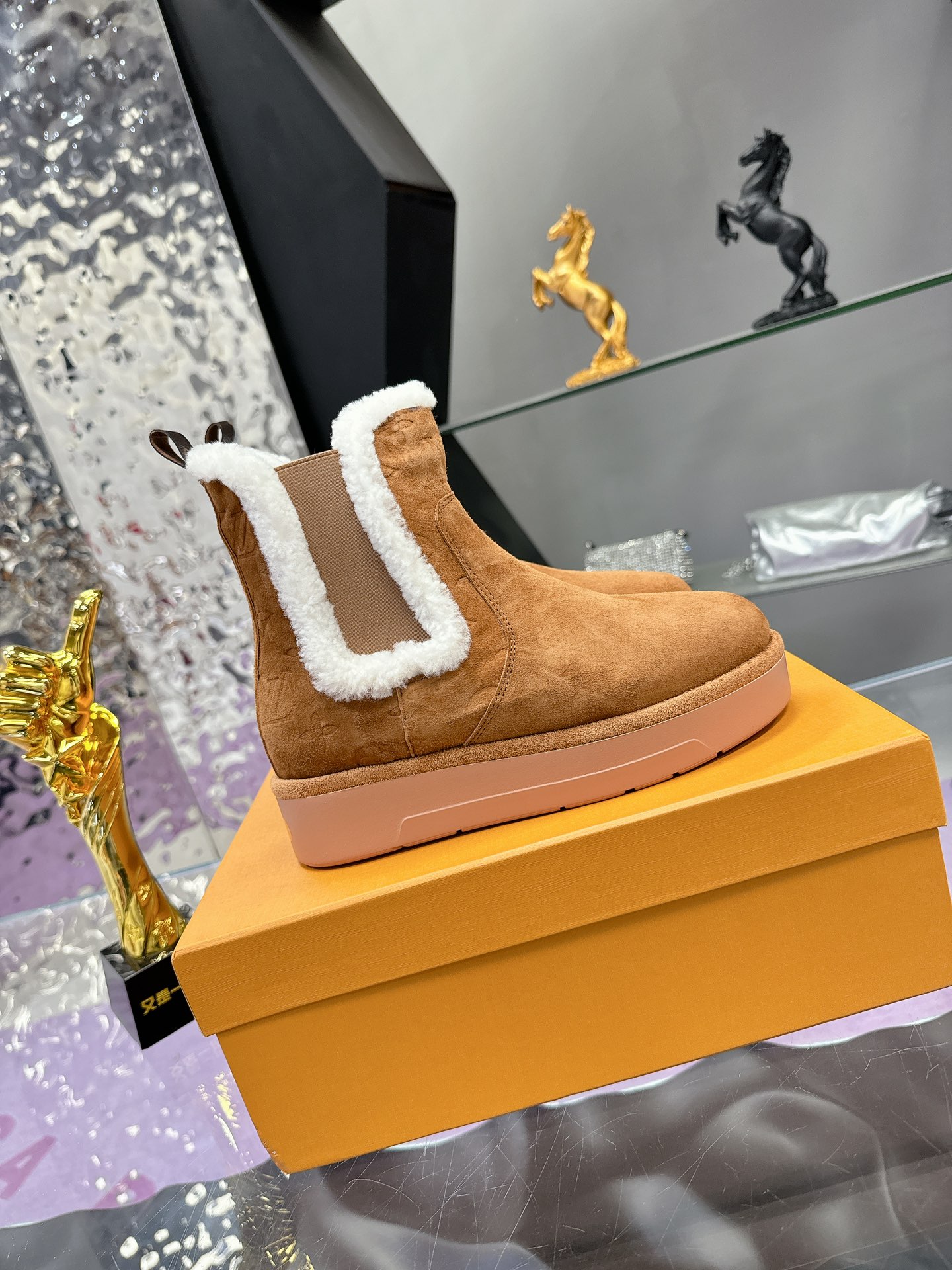 LV Winter Birkenstock-Style Fur Boots