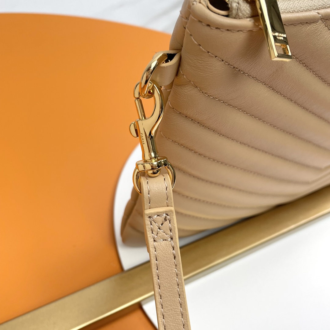 SAINT LAURENT Beige-Brown Twill Leather Clutch Bag