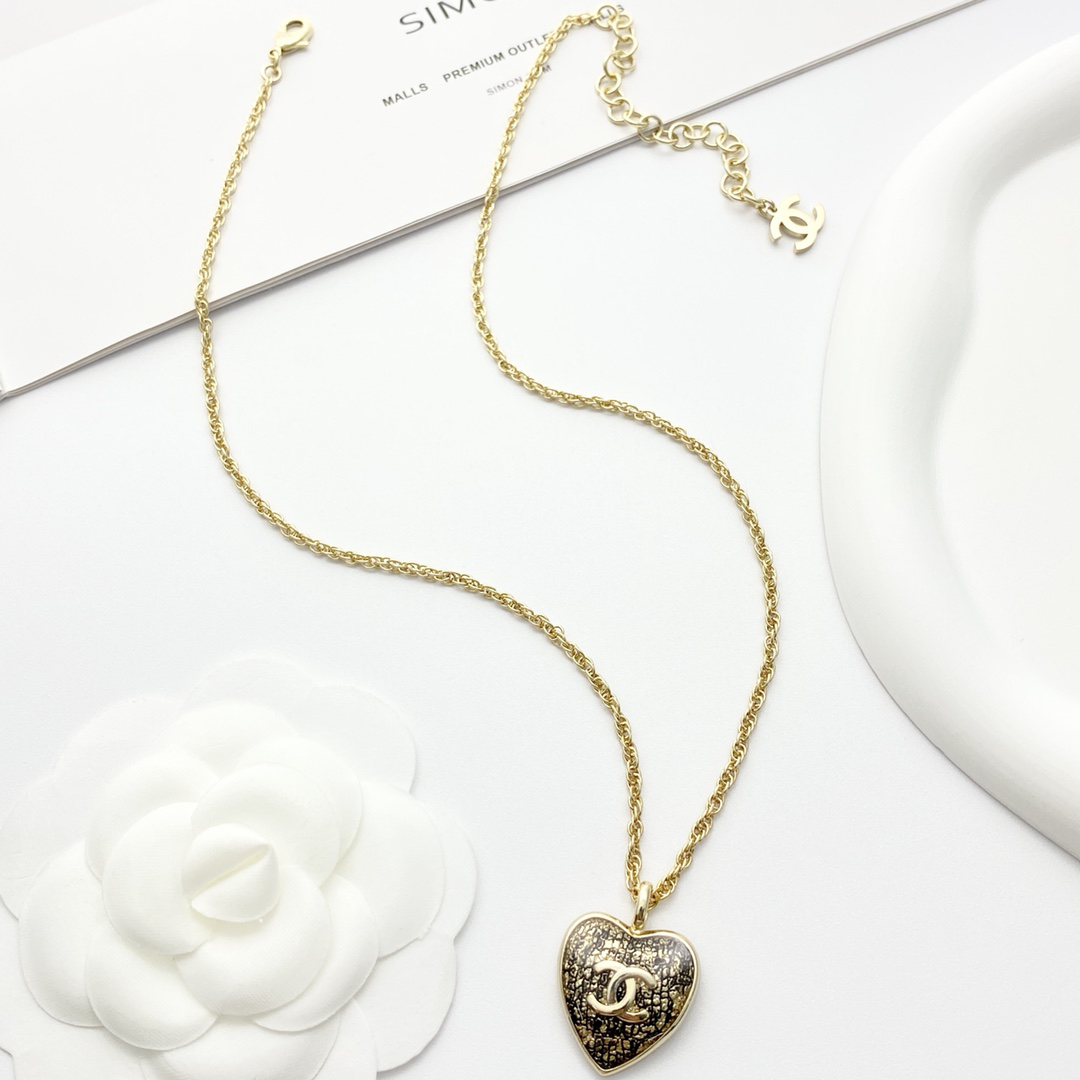 Chanel Black Gold & Black Silver Lace Heart Necklace