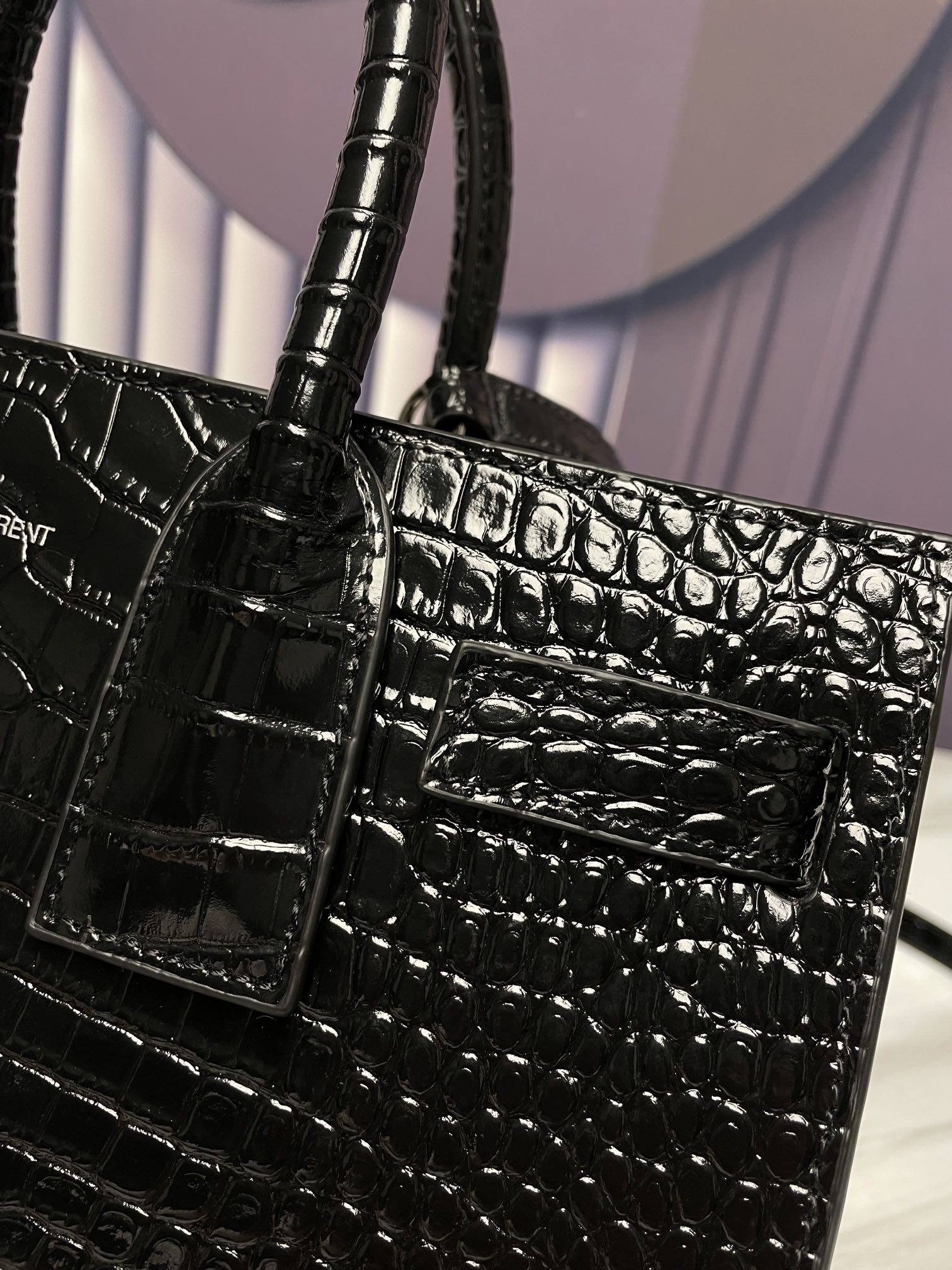 Saint Laurent Sac de Jour Crocodile-Embossed Handbag