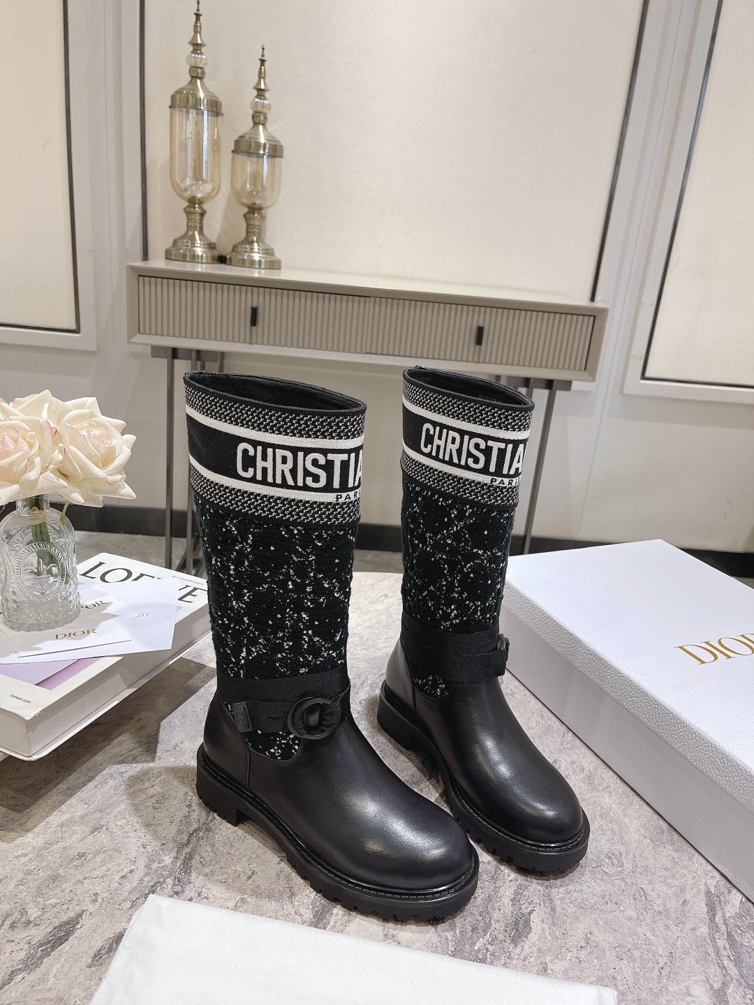 DIOR Christian Embroidered Leather Boots