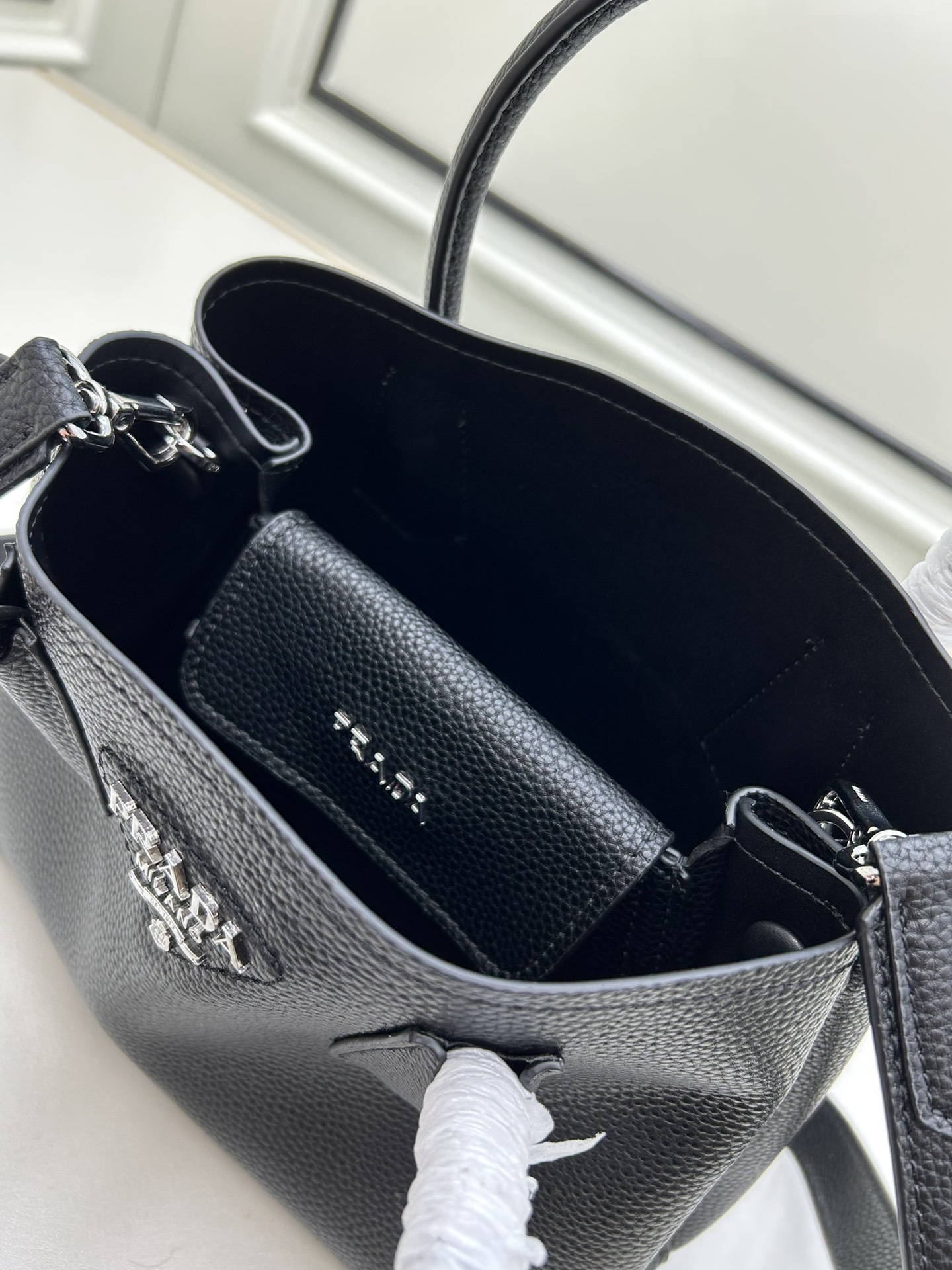 Prada Double Pebbled Leather Handbag