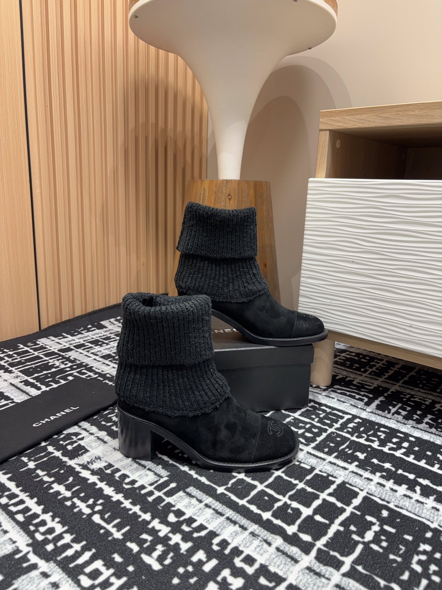 Chanel Chunky Heel Knitted Booties