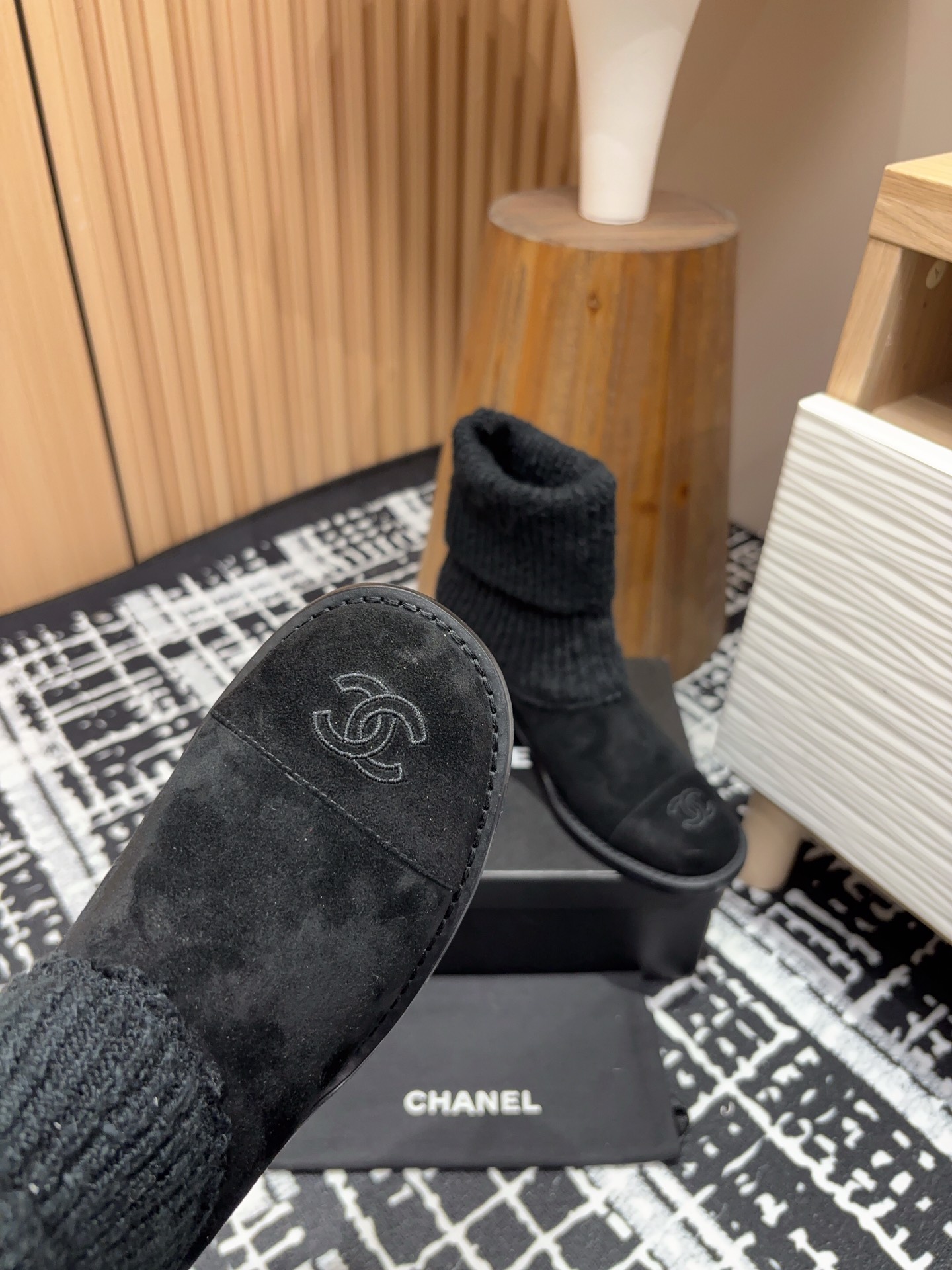 Chanel Chunky Heel Knitted Booties