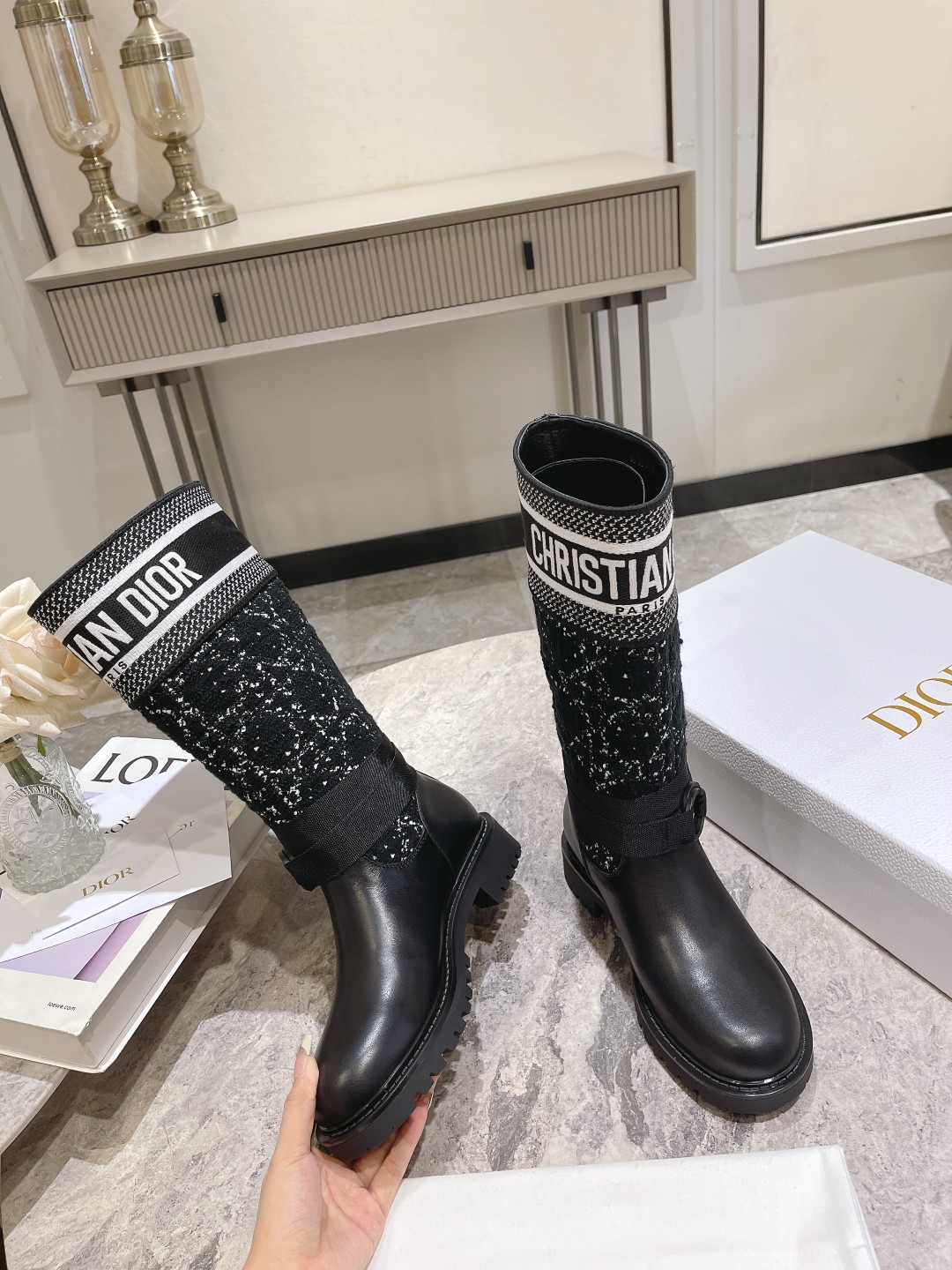DIOR Christian Embroidered Leather Boots