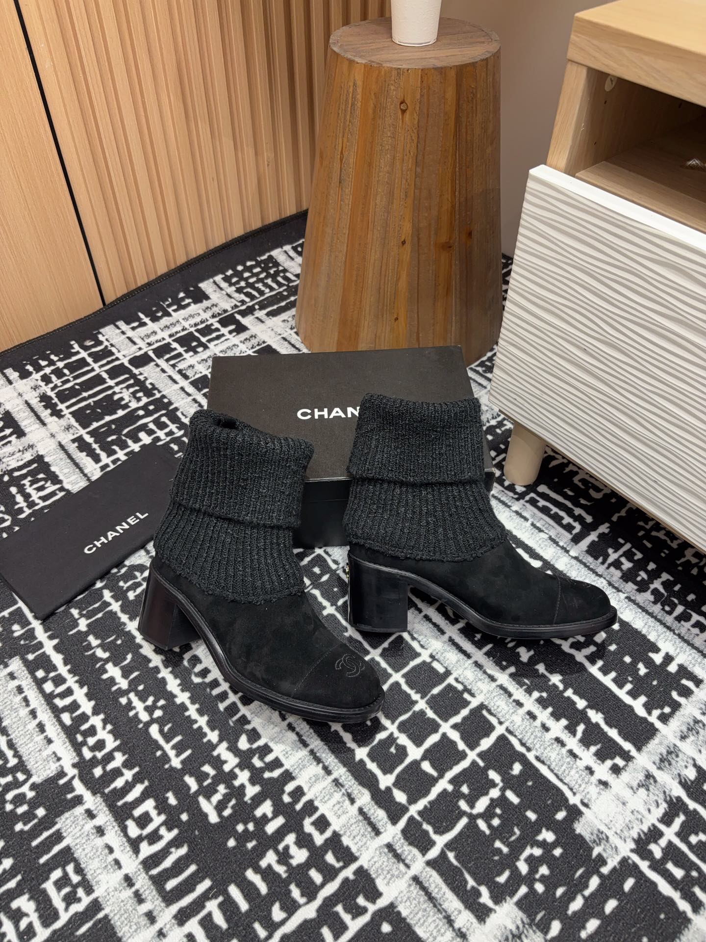 Chanel Chunky Heel Knitted Booties