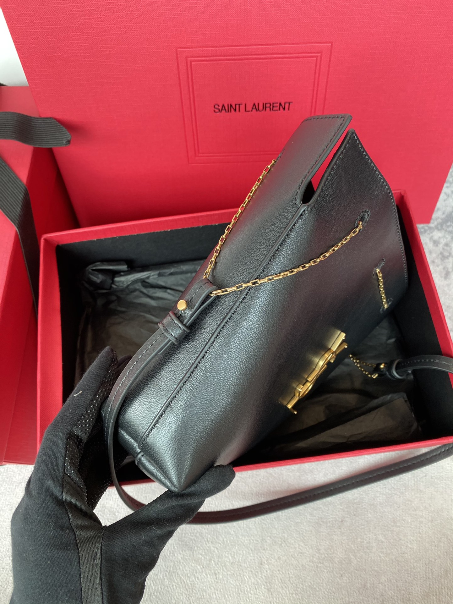 Saint Laurent Mini Leather Bucket Bag in Vintage Gold