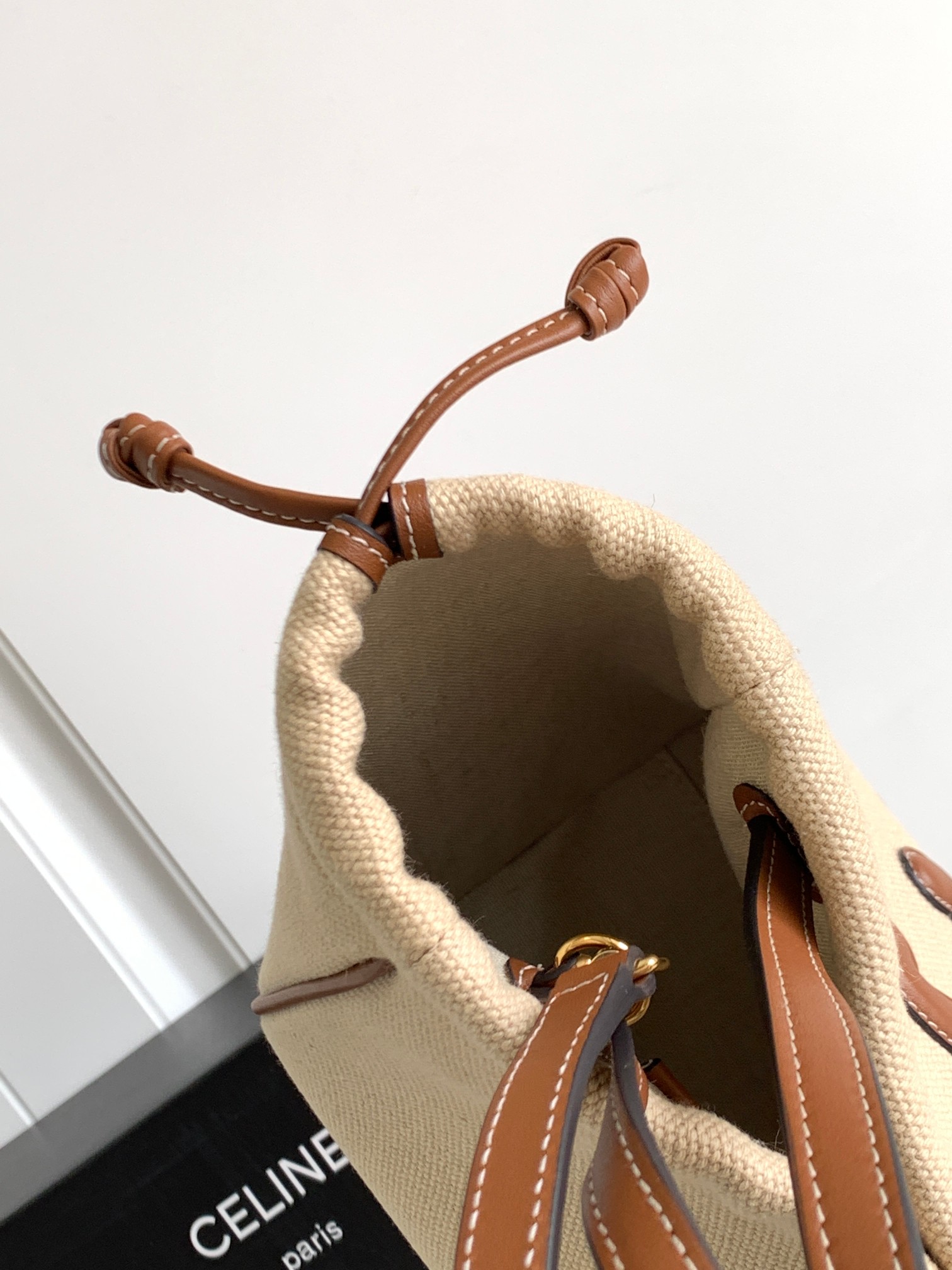 Celine Fabric-Lined Cow Leather Tote Bag