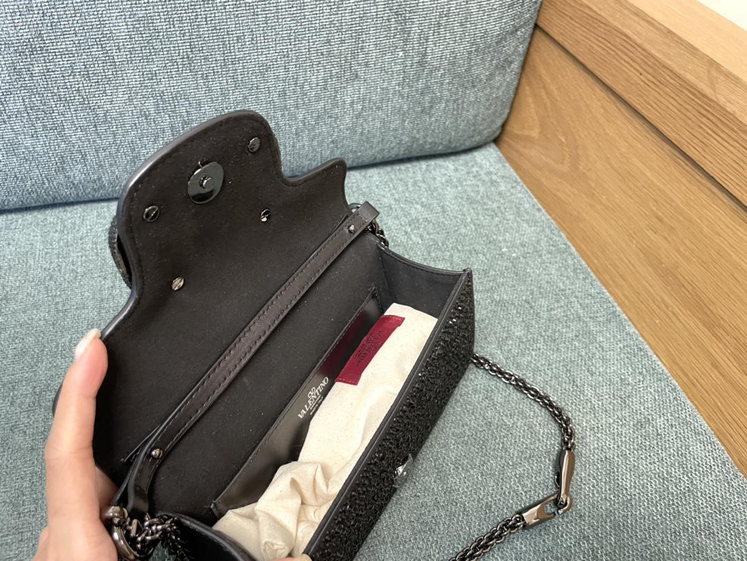 Valentino Calfskin Handbag with Embellished Diamonds