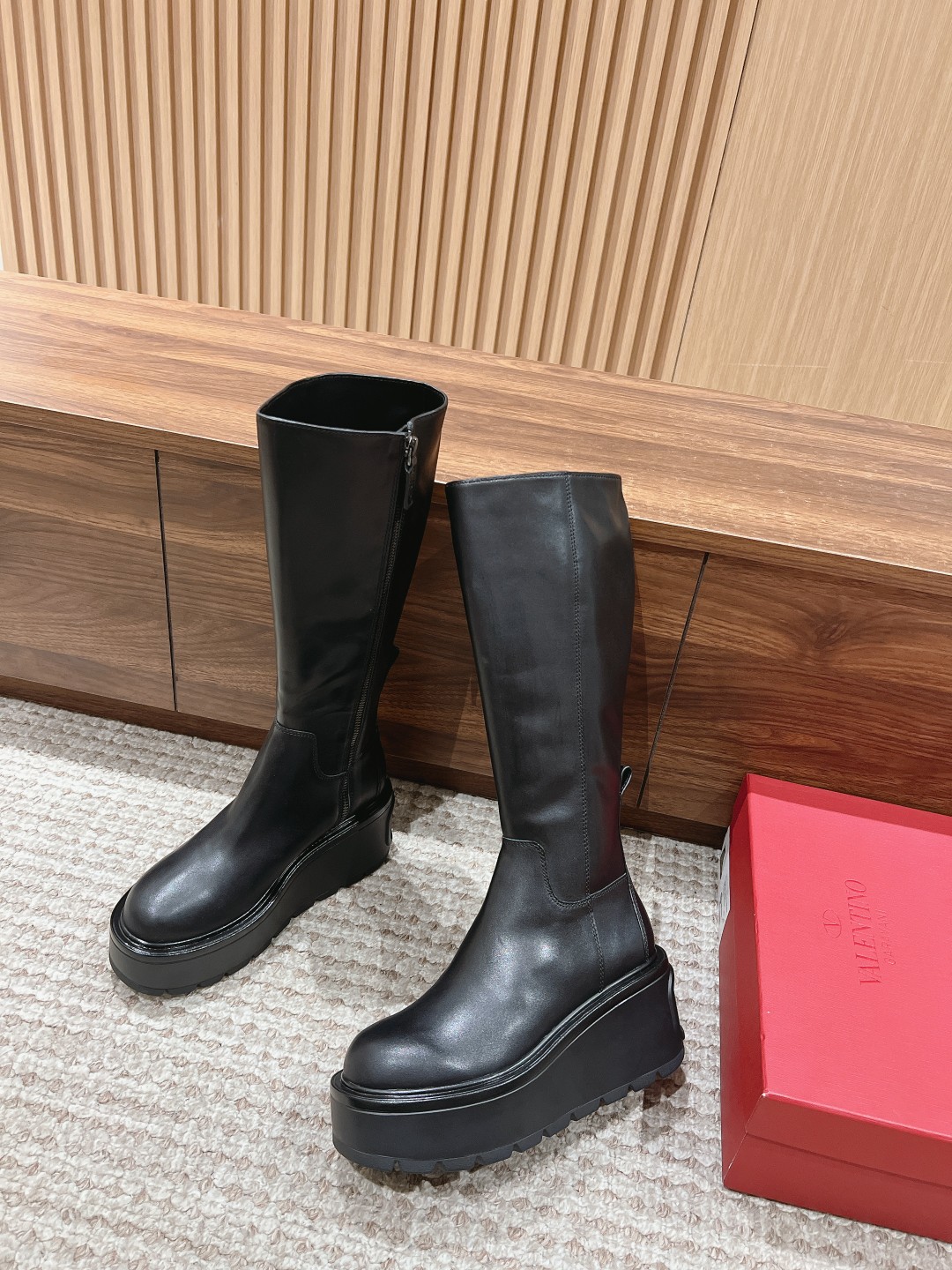 Valentino Leather Chunky Heeled Boots