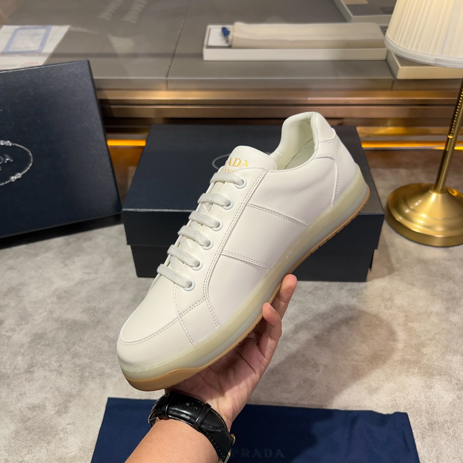 Prada White Lace-Up Sneakers