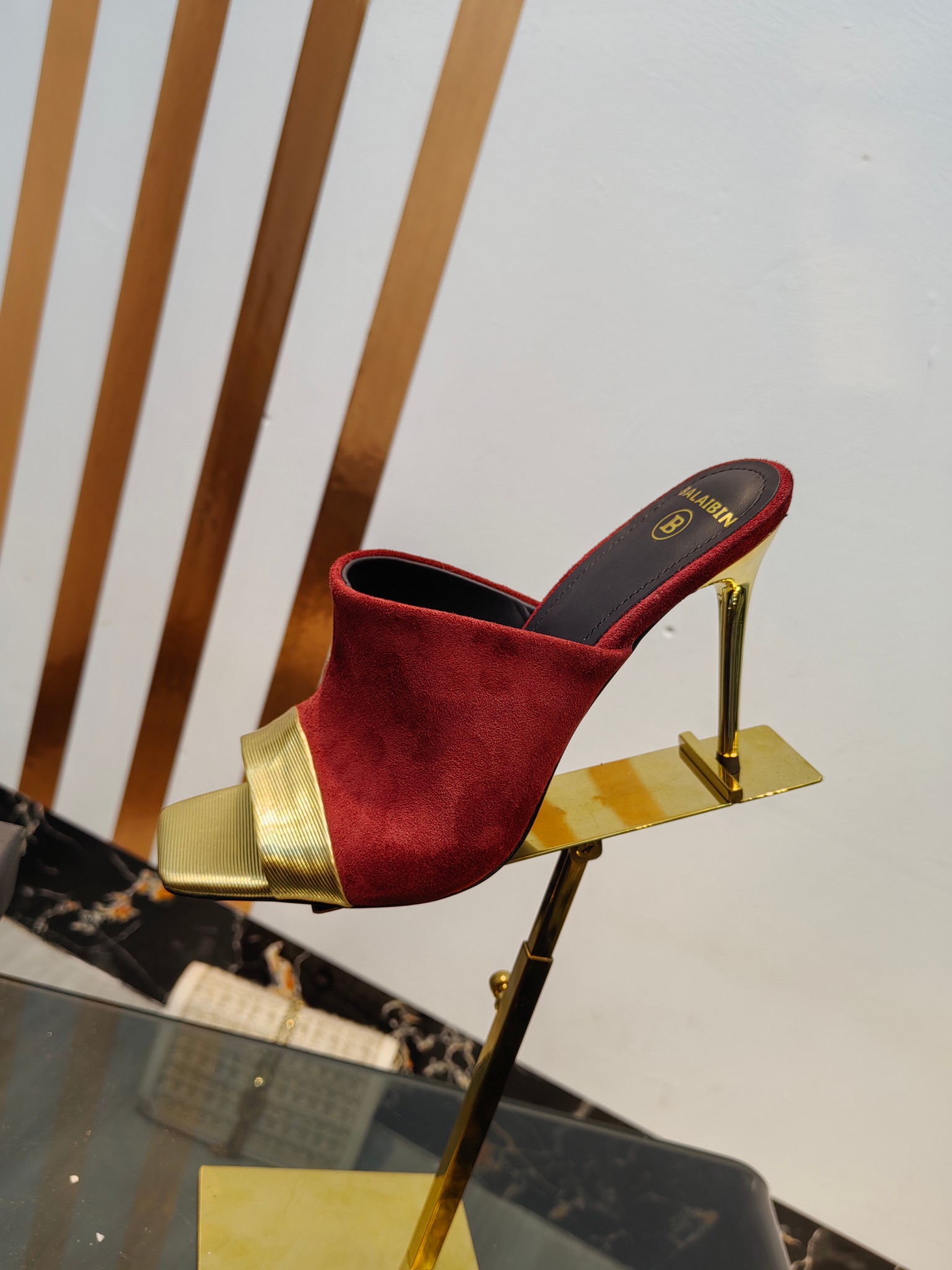 Balmain Square-Toed High-Heeled Slippers