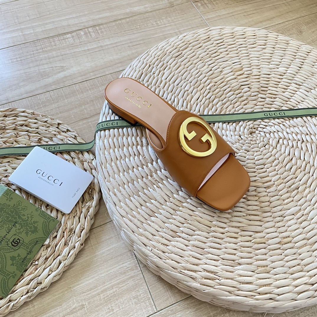 GUCCIOriginal big brand luxury goods 1:1 high-end quality top qualityGucci new buckle round G slippers/sandals