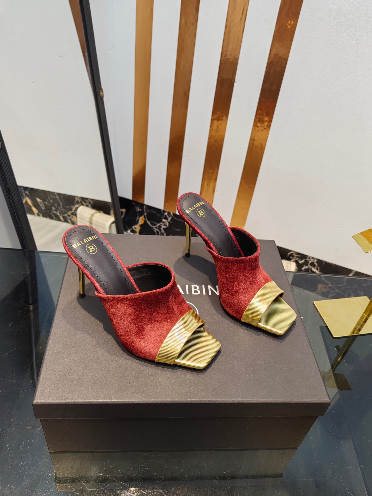 Balmain Square-Toed High-Heeled Slippers