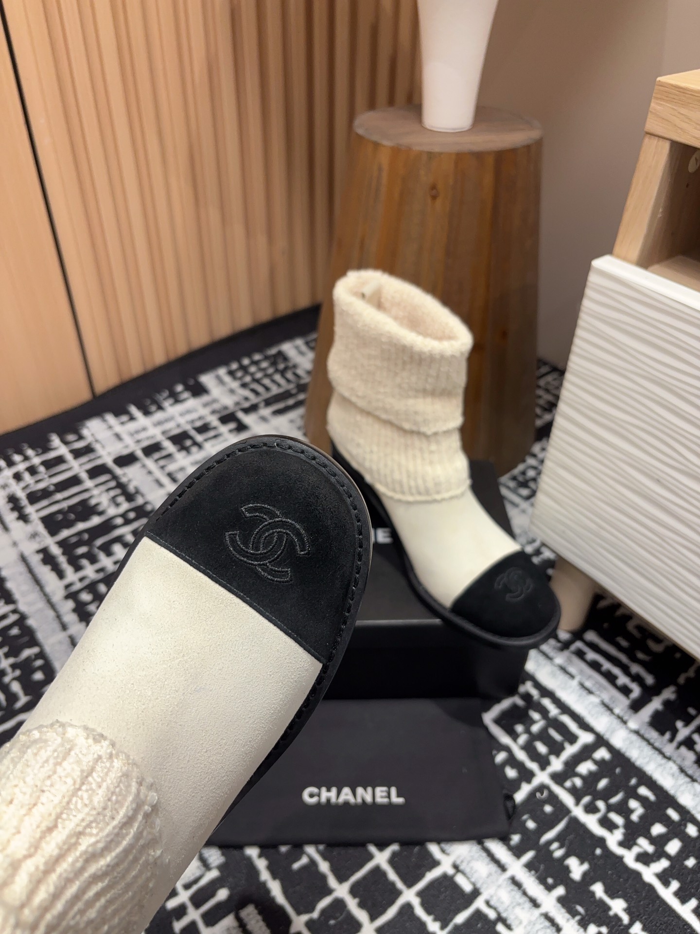 Chanel Chunky Heel Knitted Booties