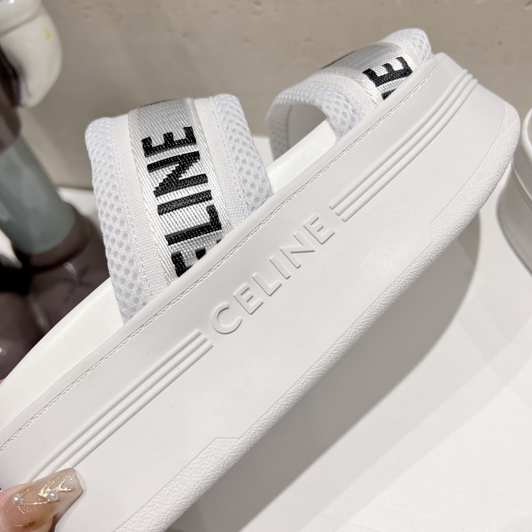 CELINE White Platform Slippers