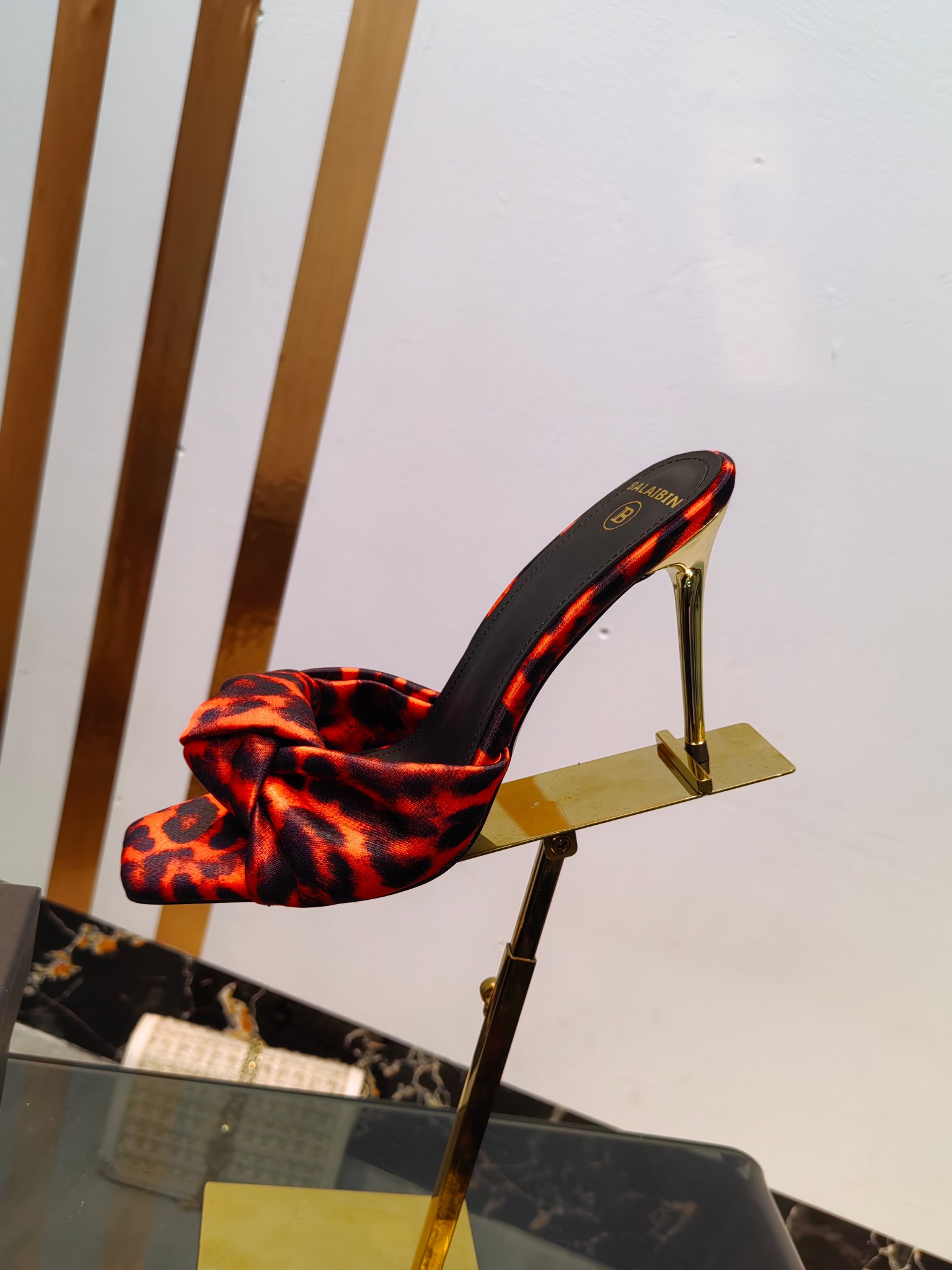 Balmain Square-Toed Leopard Print High-Heeled Slippers