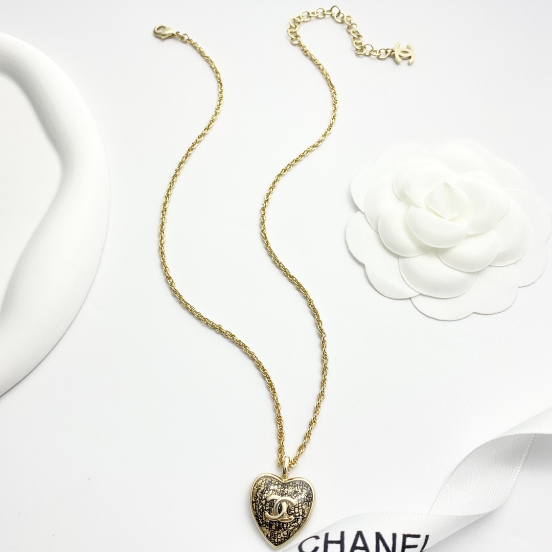 Chanel Black Gold & Black Silver Lace Heart Necklace