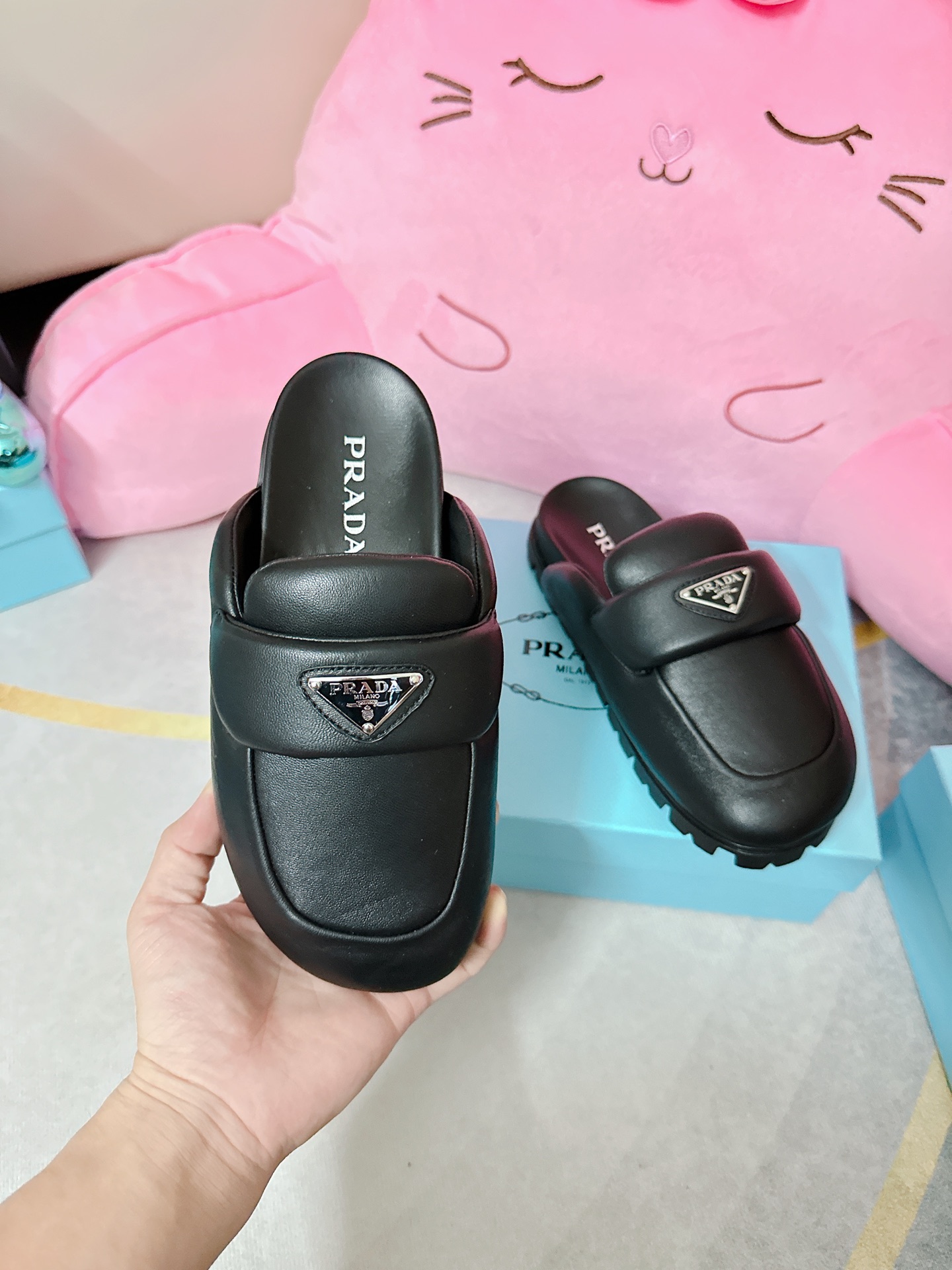 Prada Supple Sheepskin Mule Slides