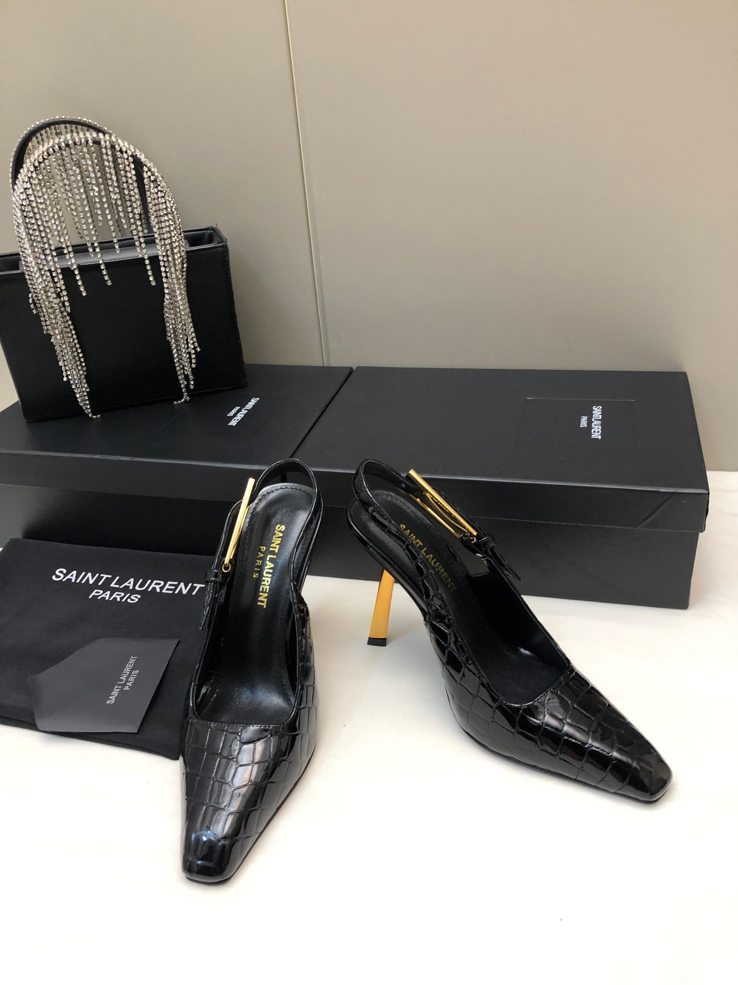 Saint Laurent Small Square-Toe High Heels