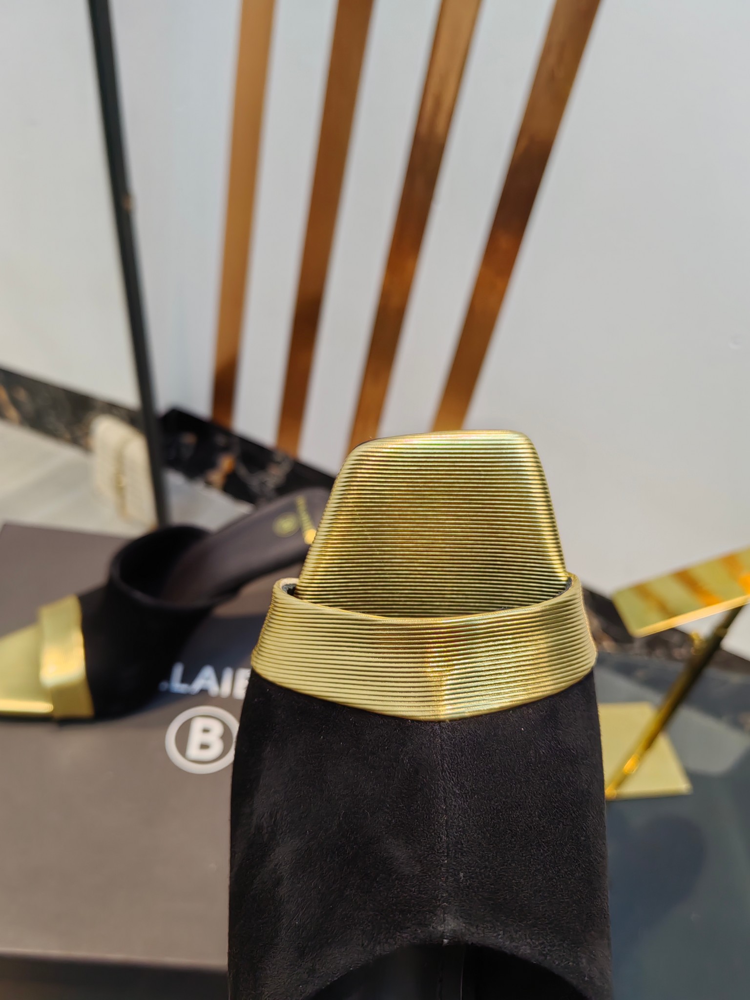 Balmain Square-Toed High-Heeled Slippers