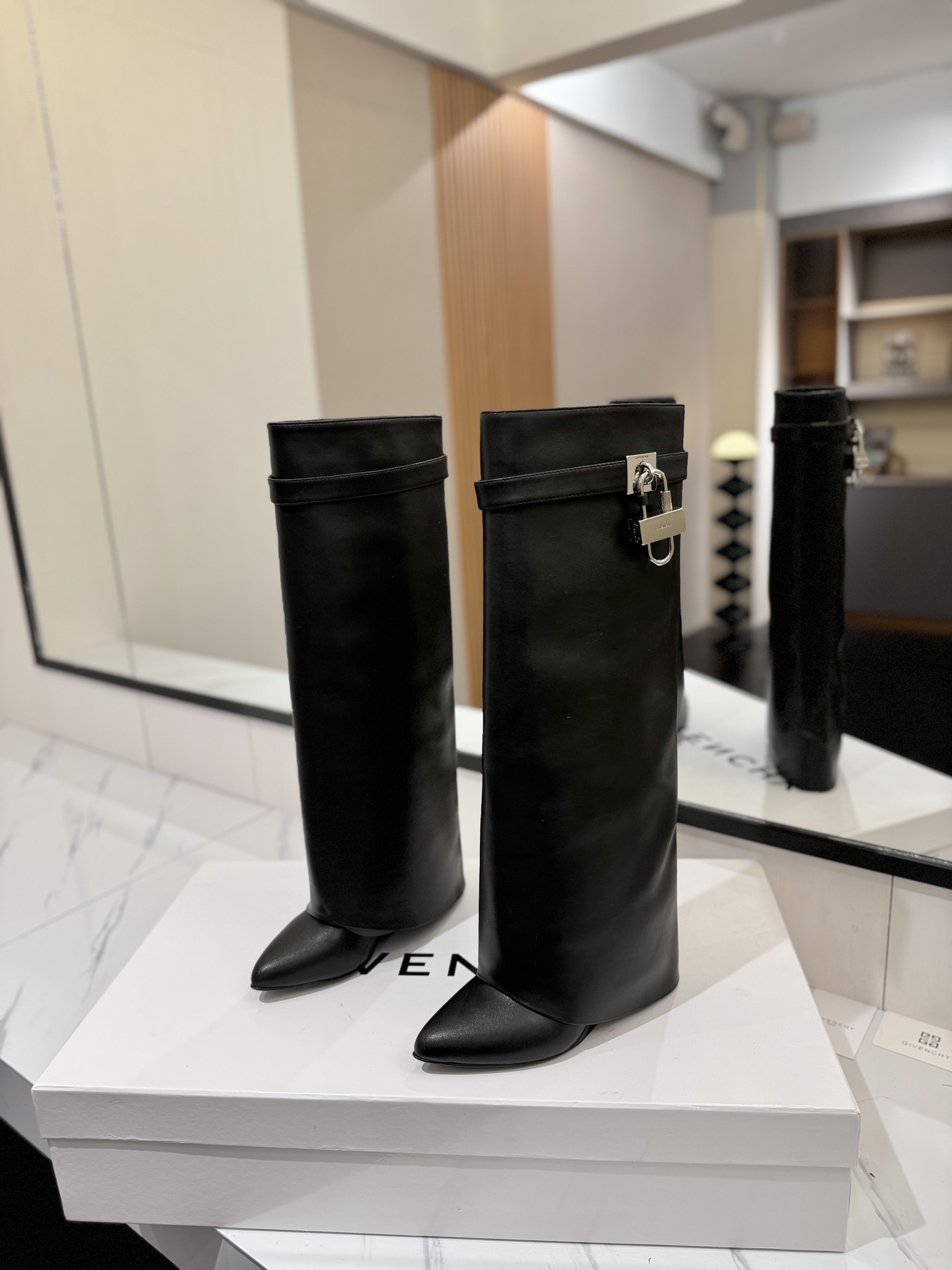 Givenchy Leather Pointed-Toe High-Heeled Long Boots