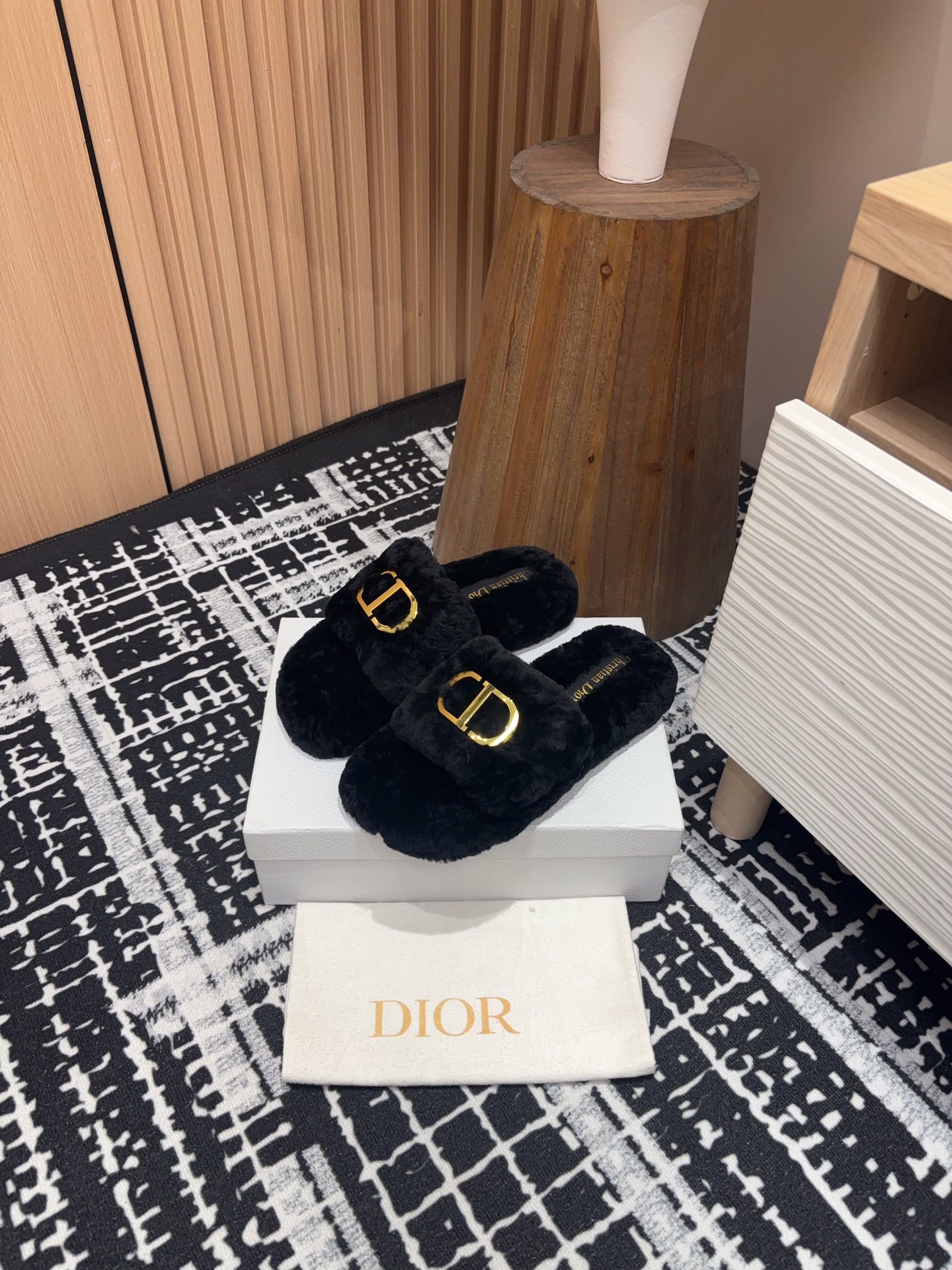 Dior Chez Moi Fuzzy Slippers