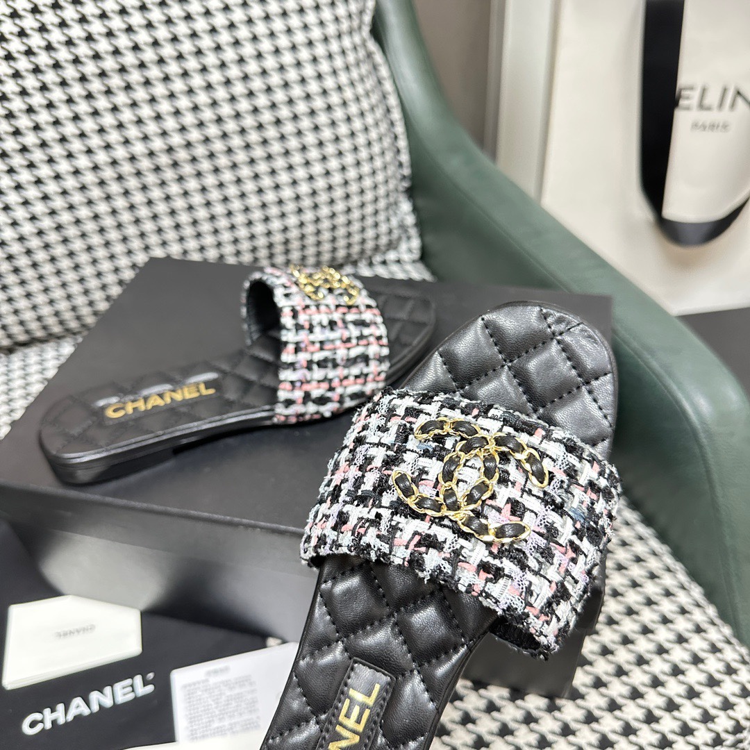 Chanel Sheepskin Flat Slippers