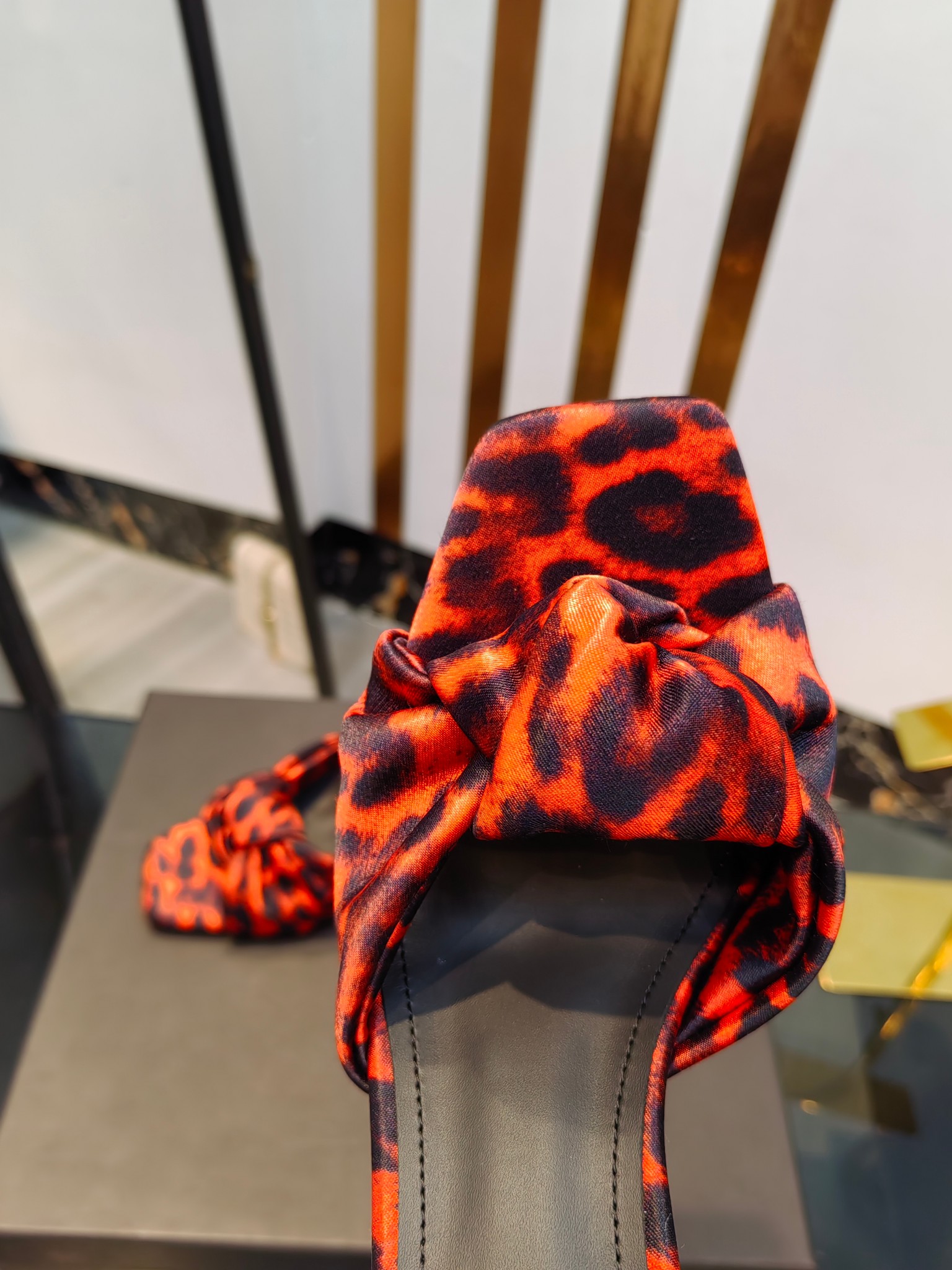 Balmain Square-Toed Leopard Print High-Heeled Slippers