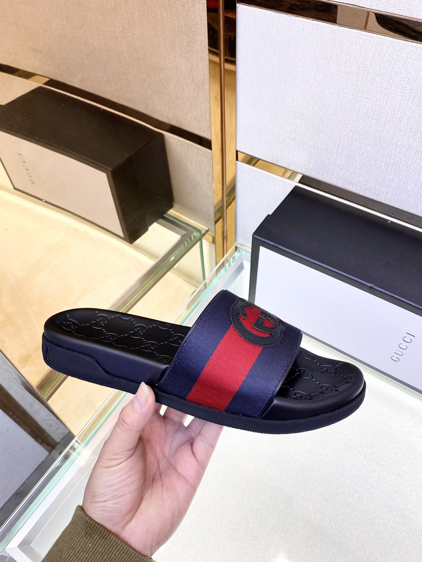 Gucci Vintage Print Flat Slippers