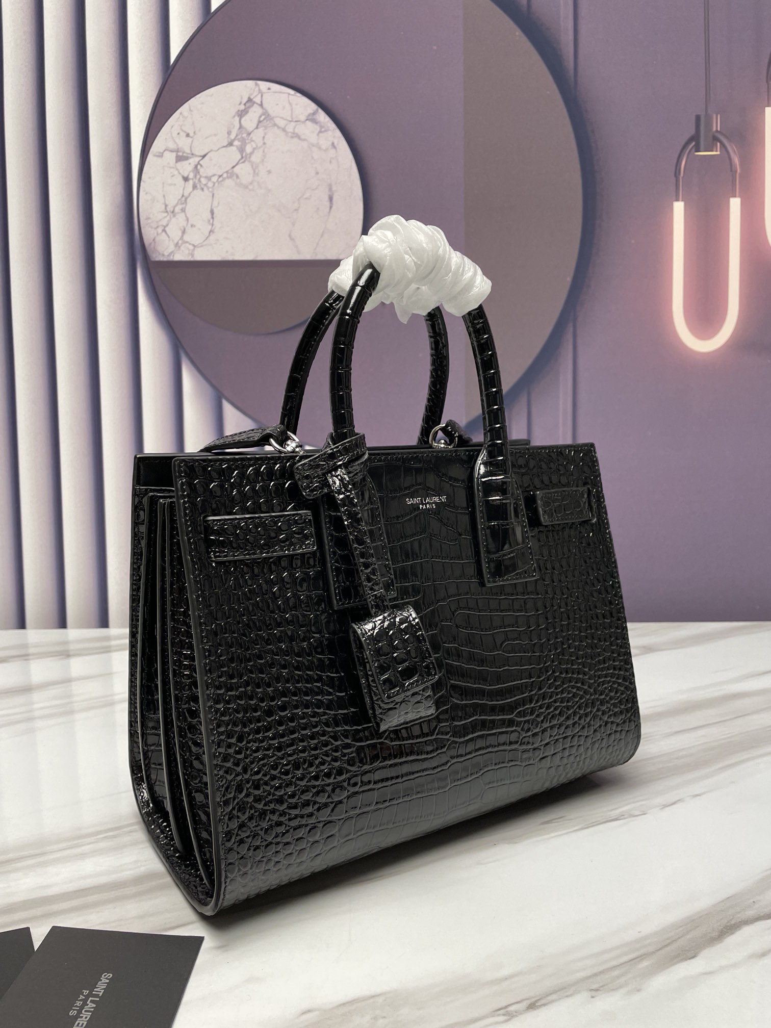 Saint Laurent Sac de Jour Crocodile-Embossed Handbag