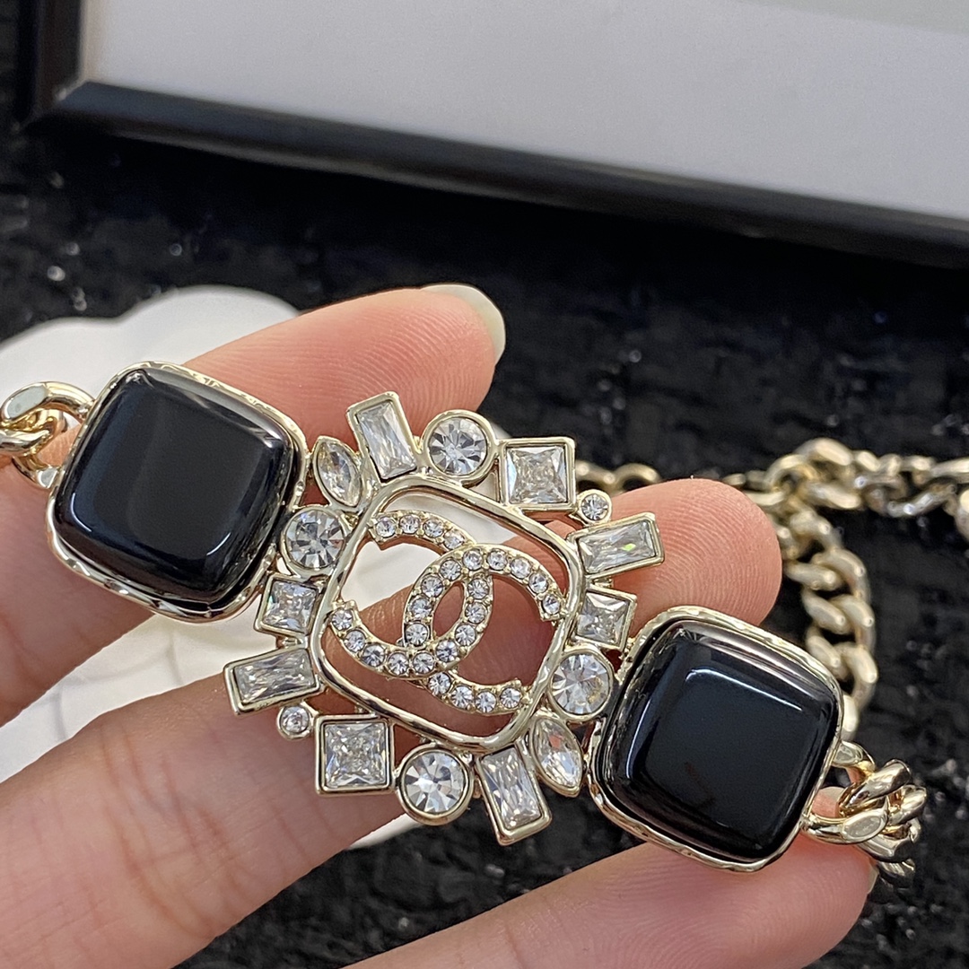 Chanel Black enamel rhinestone choker necklace