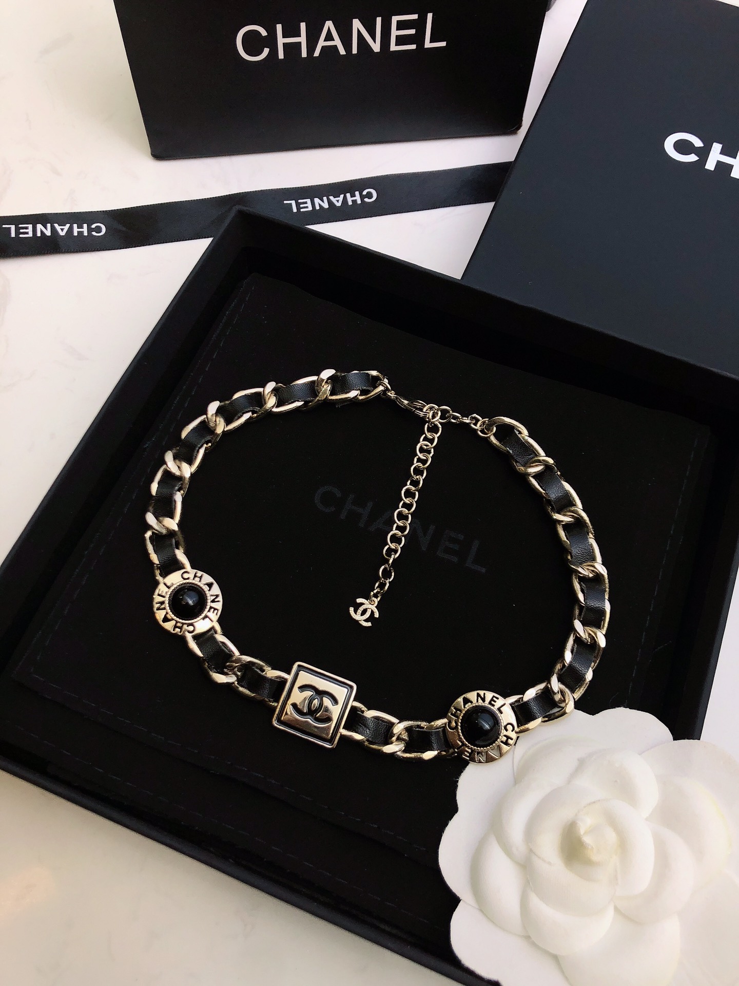 Chanel Elegant Braided Leather Necklace