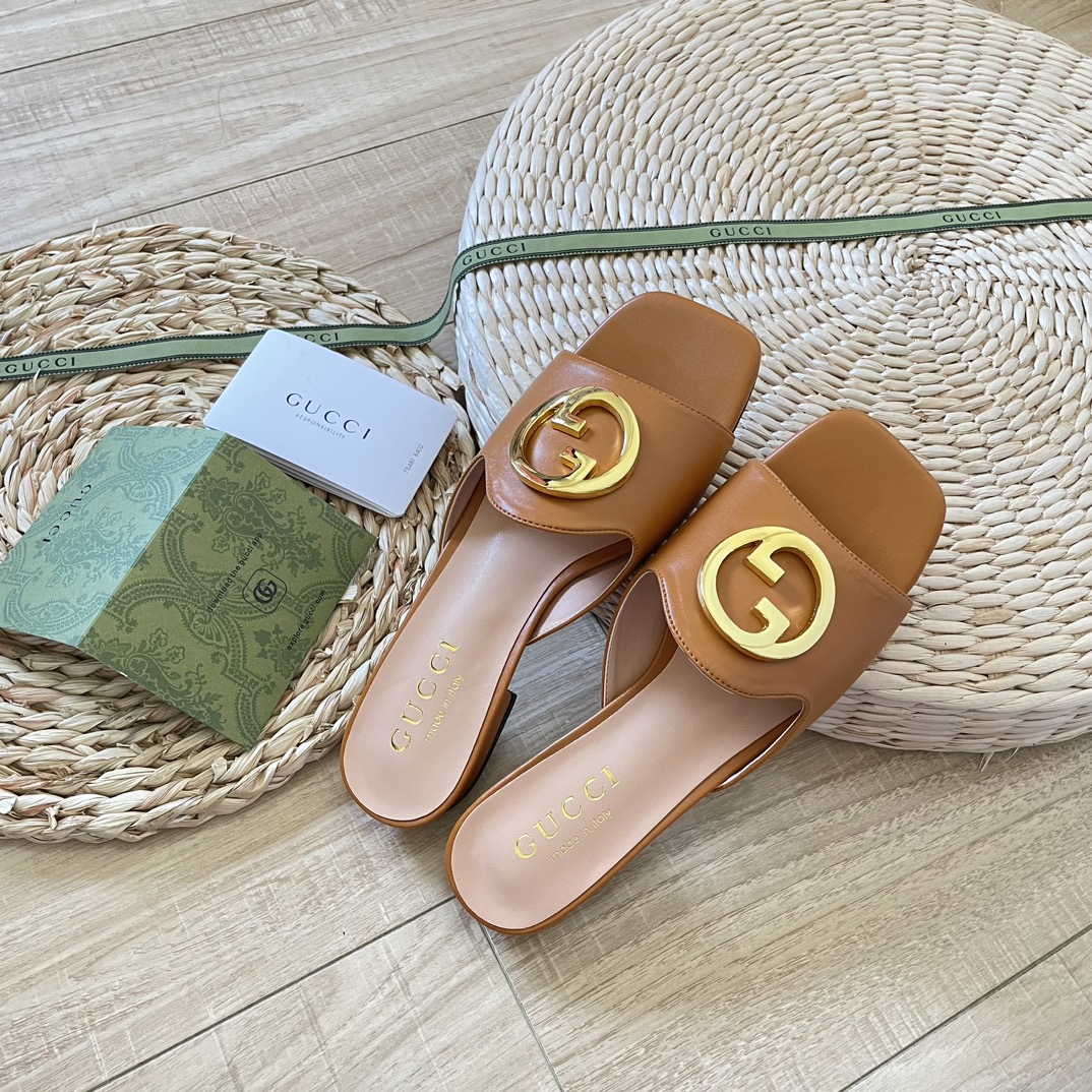GUCCIOriginal big brand luxury goods 1:1 high-end quality top qualityGucci new buckle round G slippers/sandals