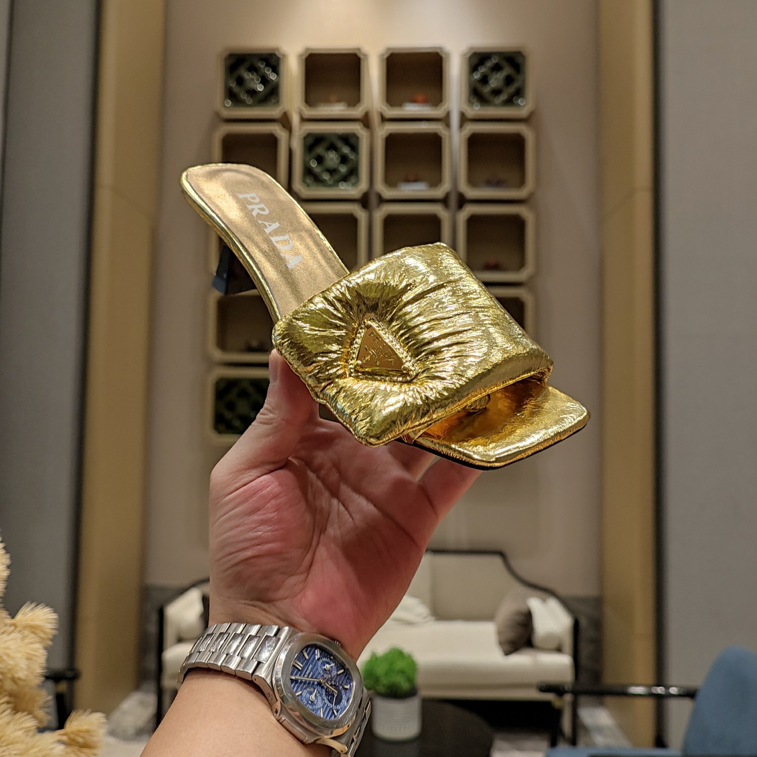 Prada Super Soft Leather Low-heeled Heeled Sandals