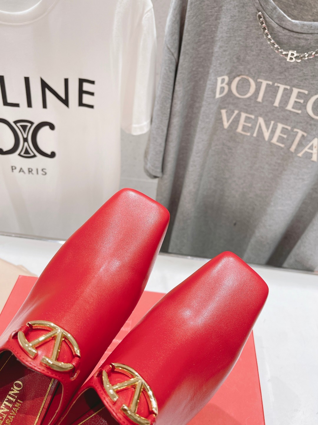 Valentino Square-Toe Leather High-Heeled Shoes