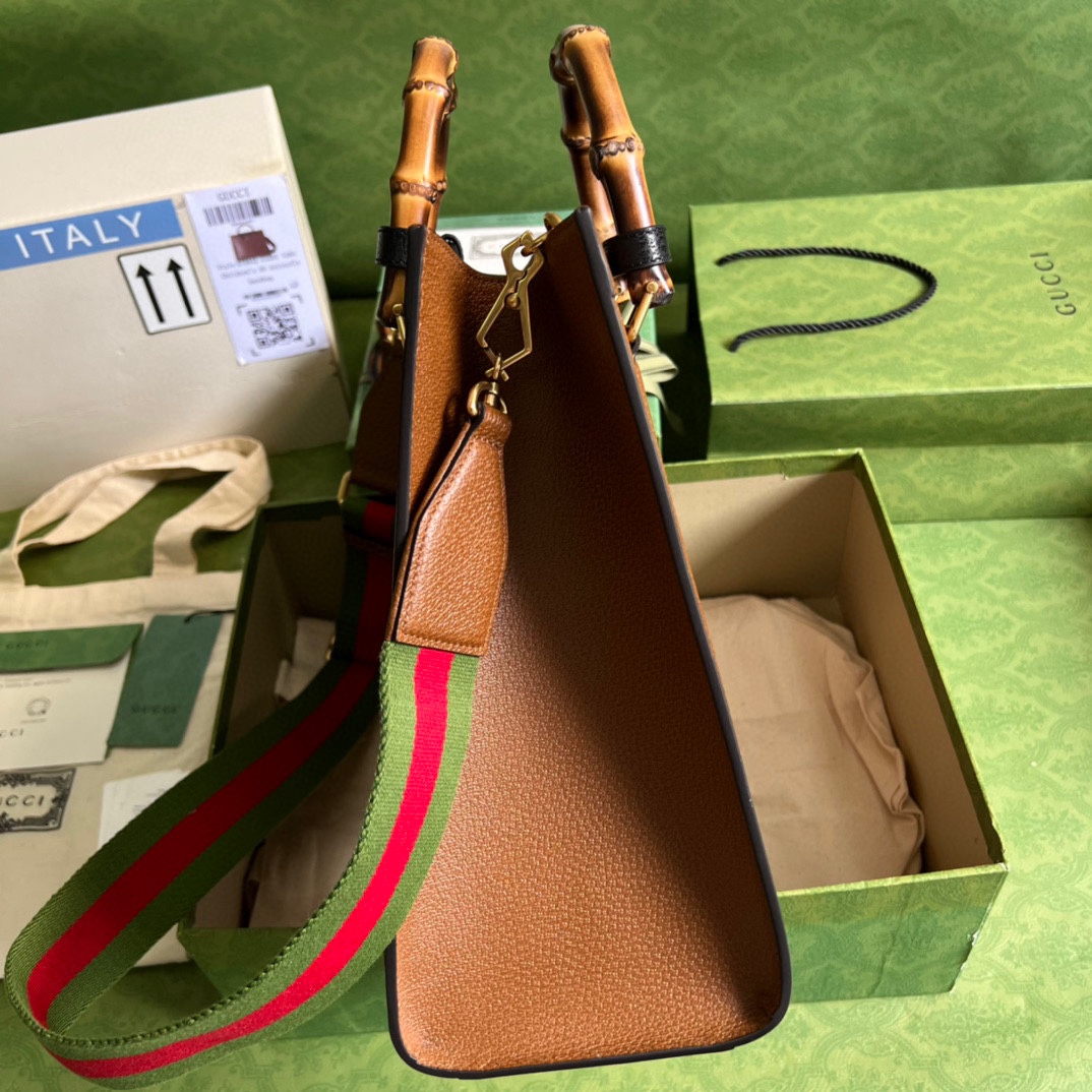 Gucci Dina Leather Bamboo Handle Bag