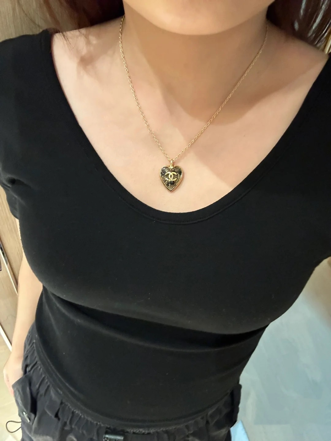 Chanel Black Gold & Black Silver Lace Heart Necklace