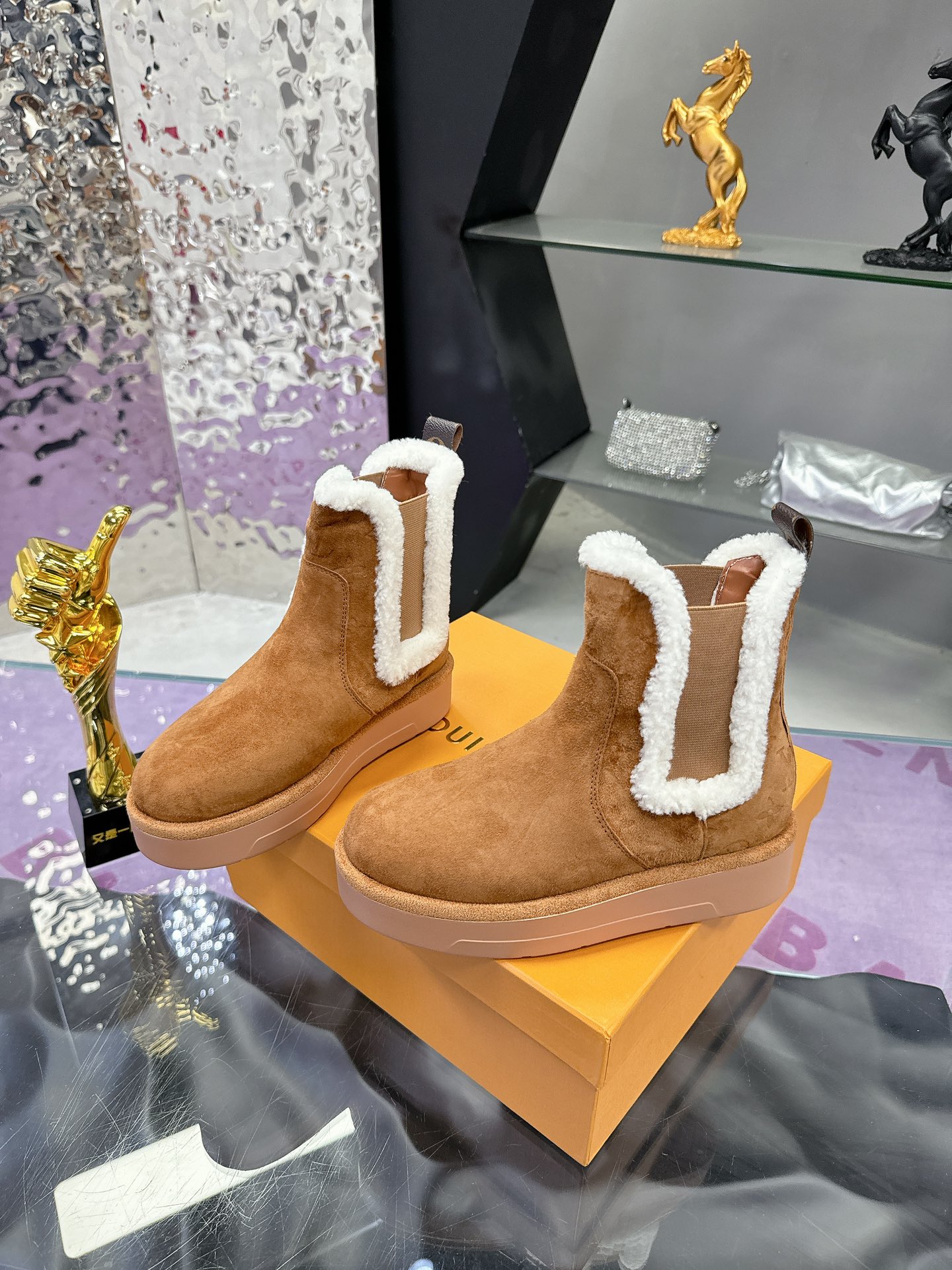 LV Winter Birkenstock-Style Fur Boots