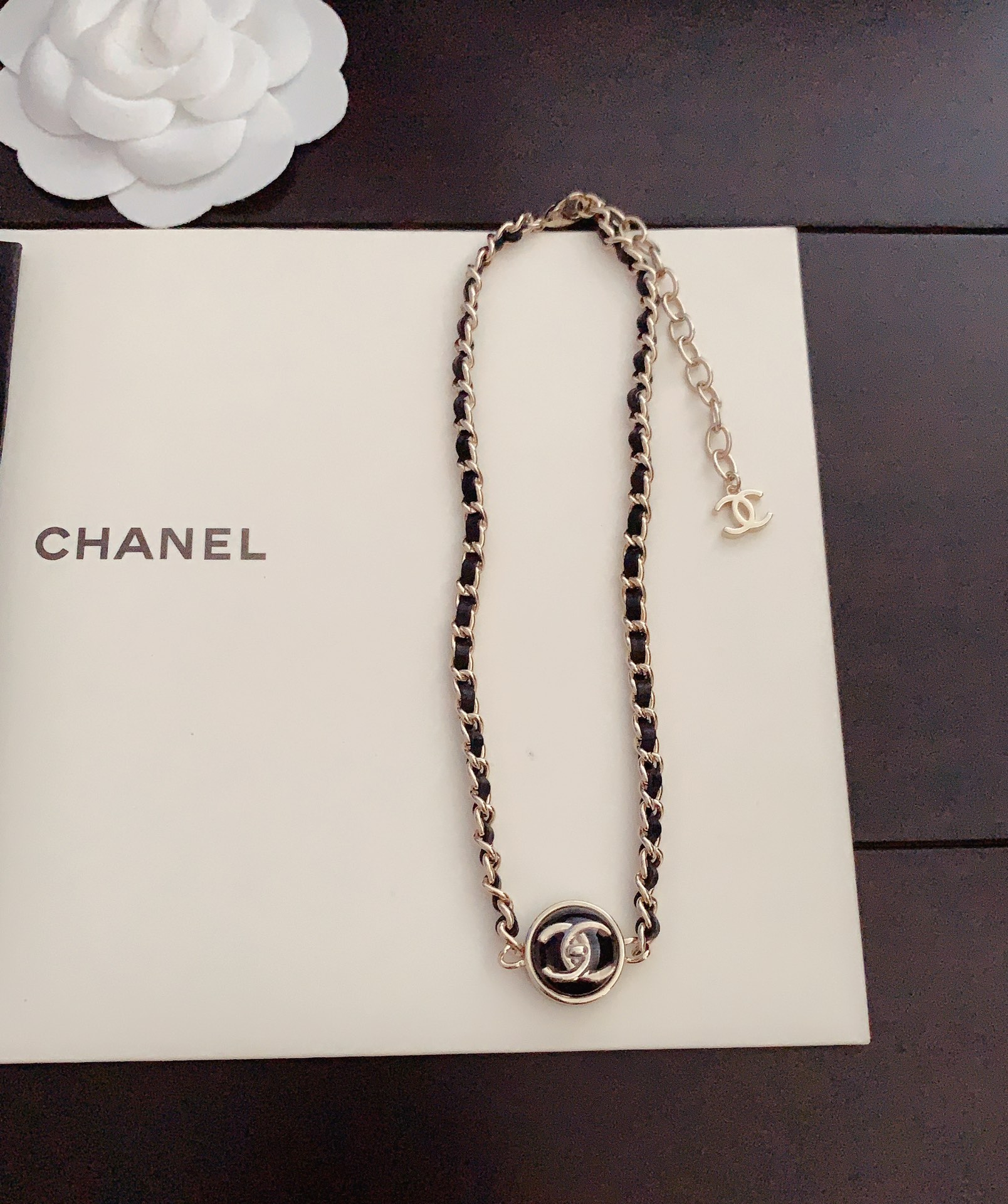 Chanel Resin Black Leather Necklace