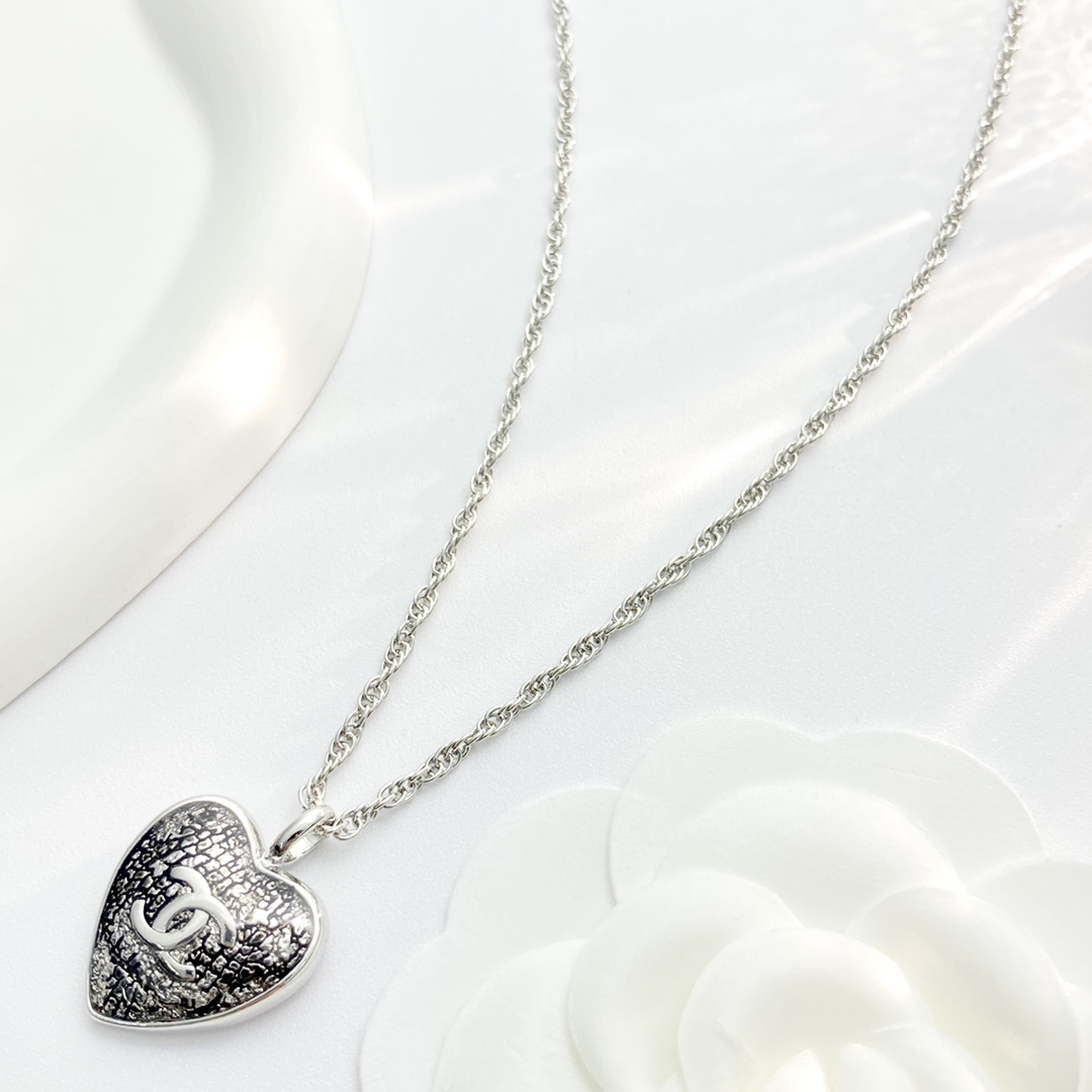 Chanel Black Gold & Black Silver Lace Heart Necklace
