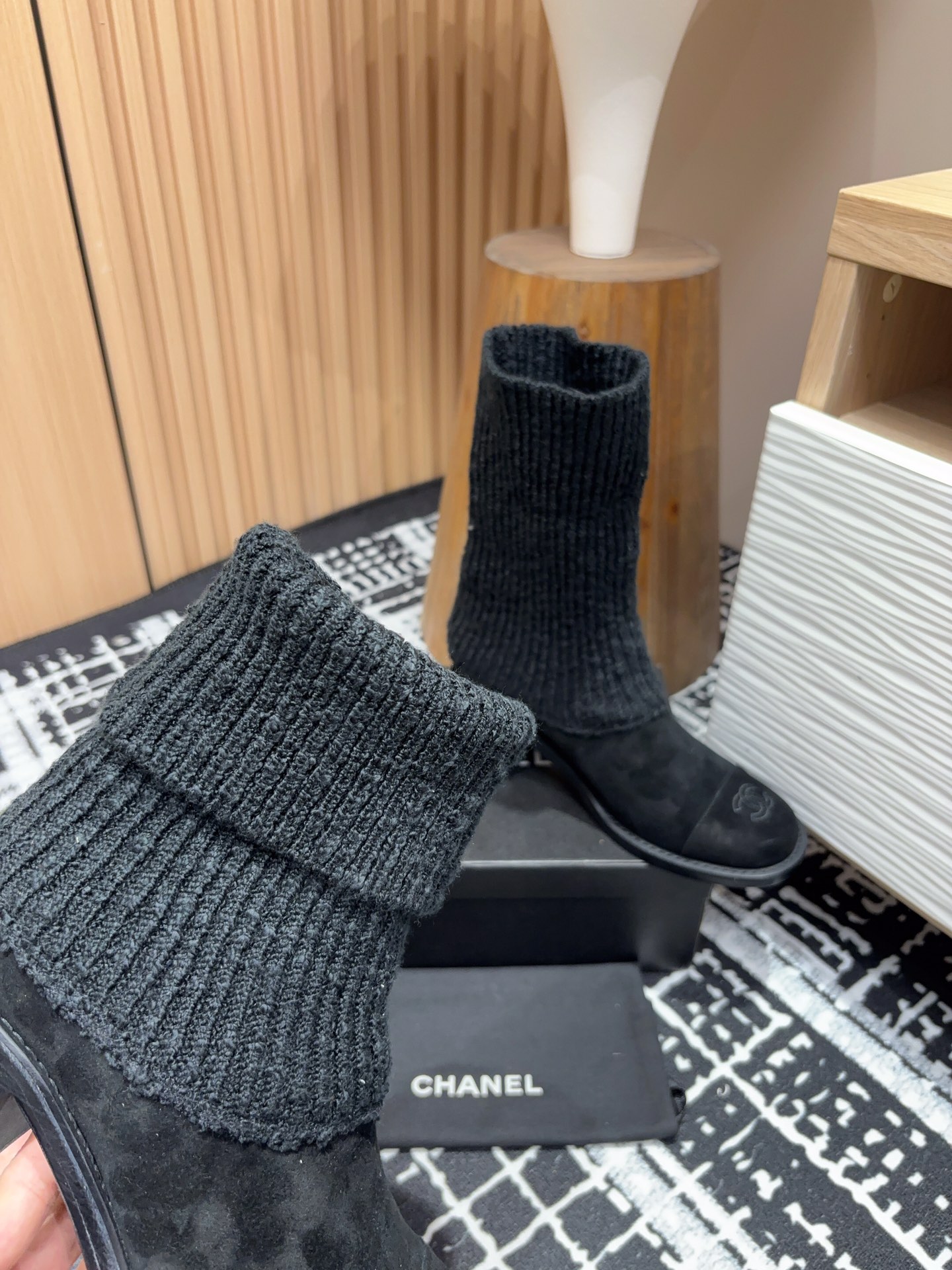 Chanel Chunky Heel Knitted Booties