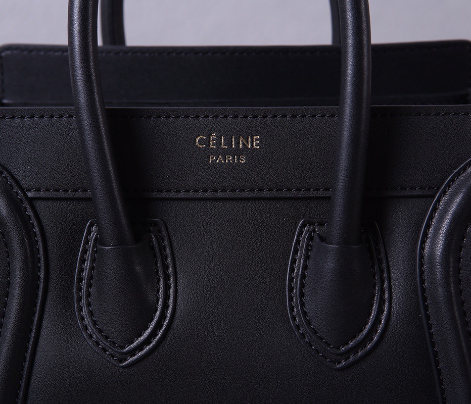 CELINE Leather Handbag with Handle and Shoulder Strap