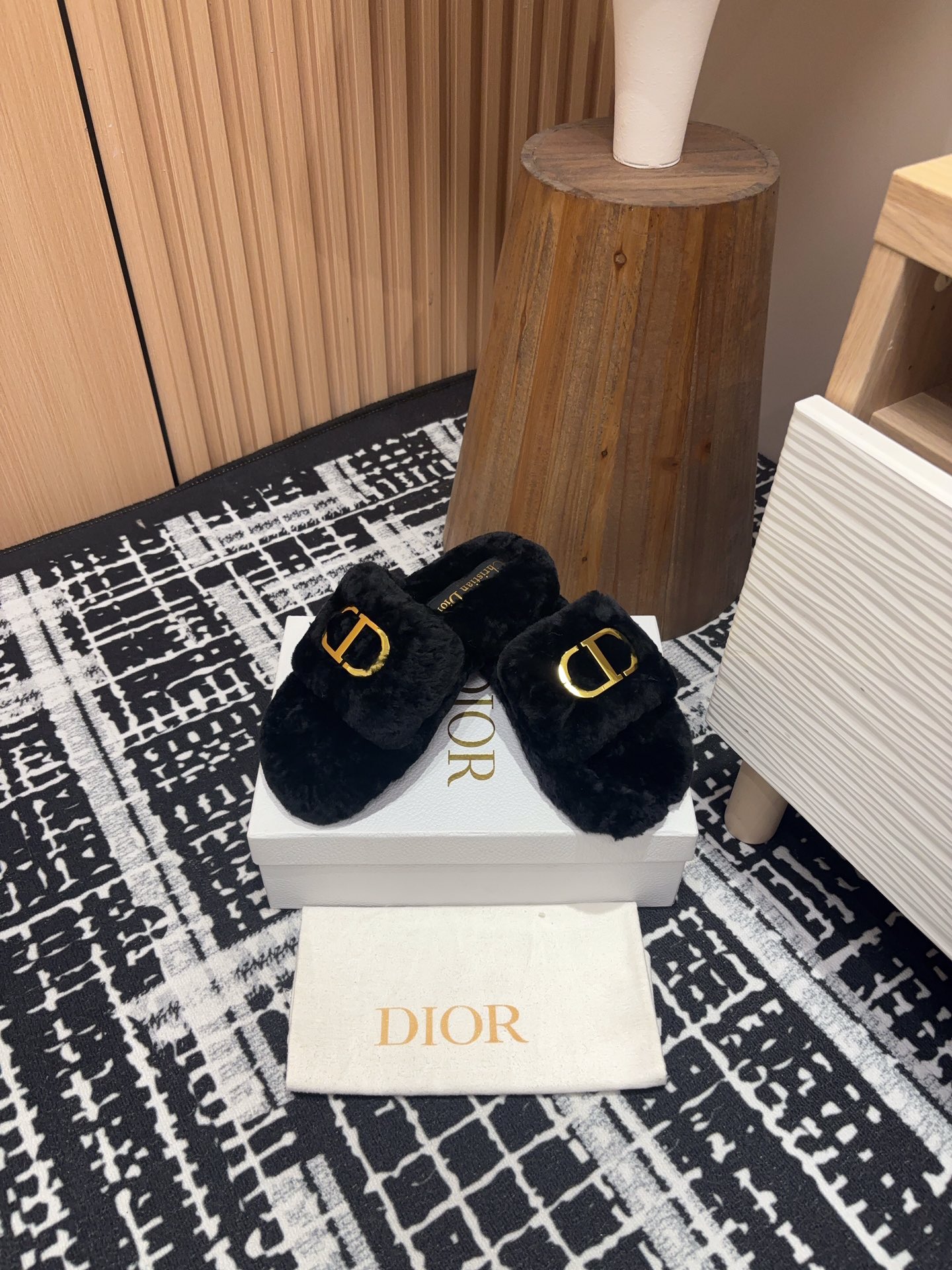 Dior Chez Moi Fuzzy Slippers