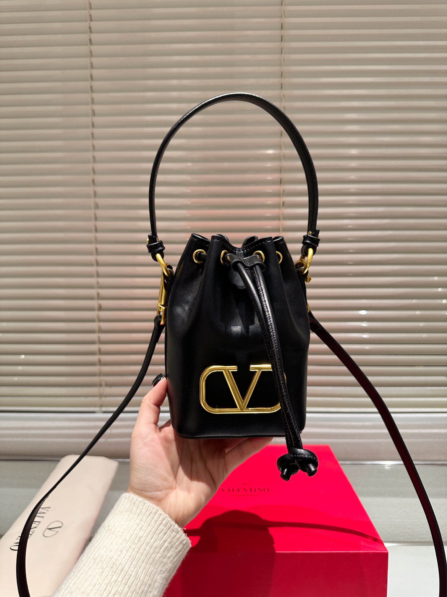 Valentino Black Tie Bucket Bag from Runway