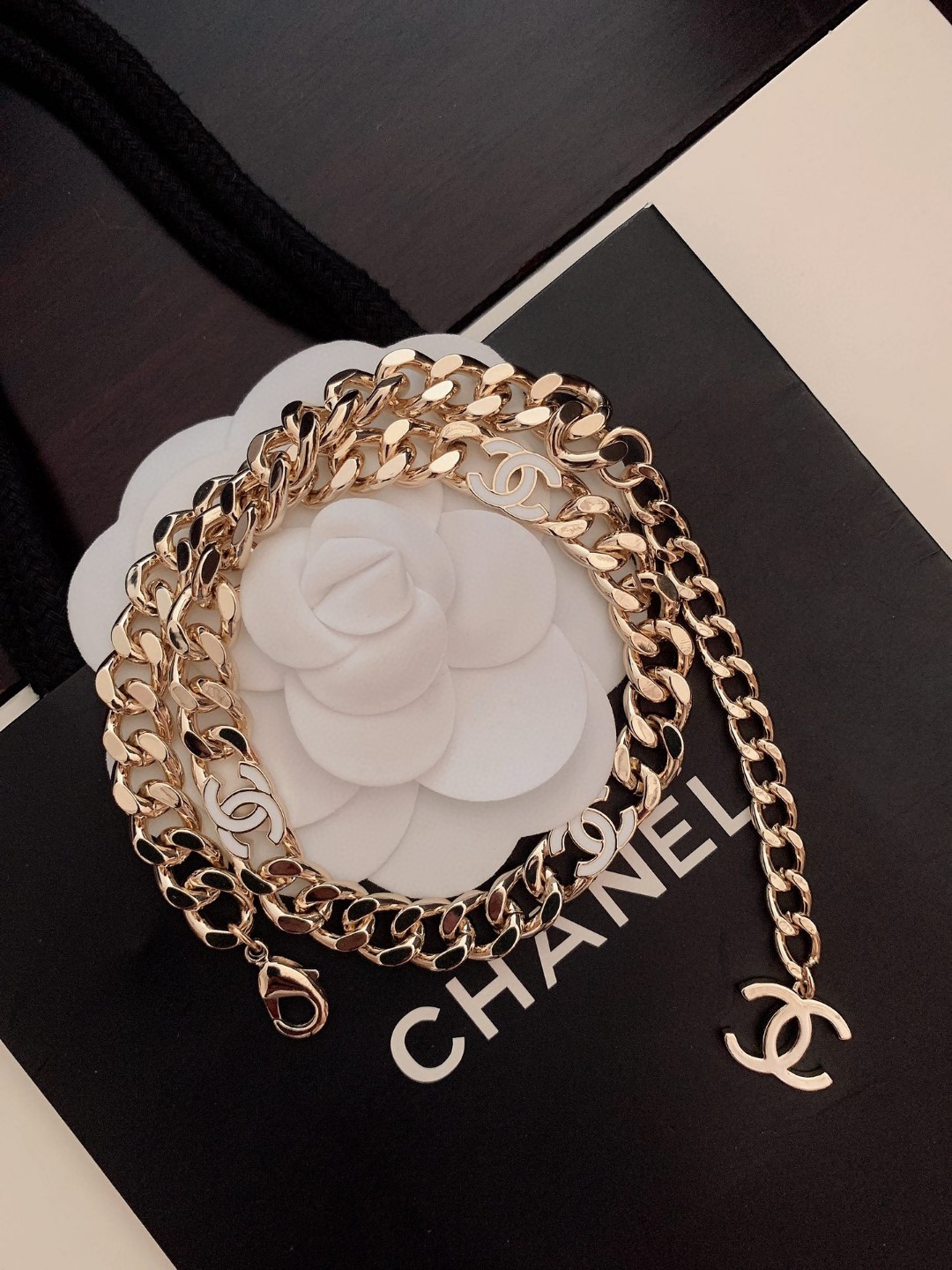 Chanel White CC chain necklace