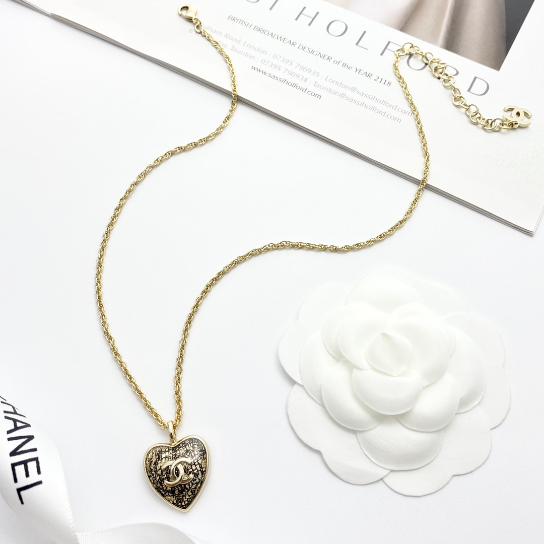 Chanel Black Gold & Black Silver Lace Heart Necklace