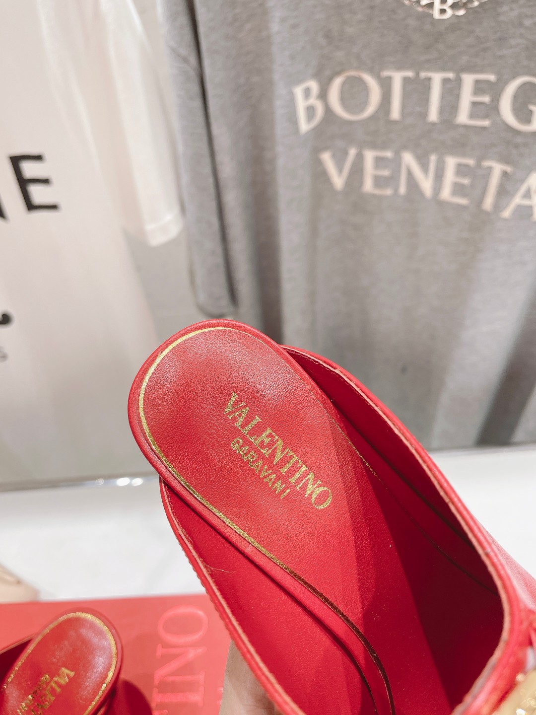 Valentino Square-Toe Leather High-Heeled Shoes